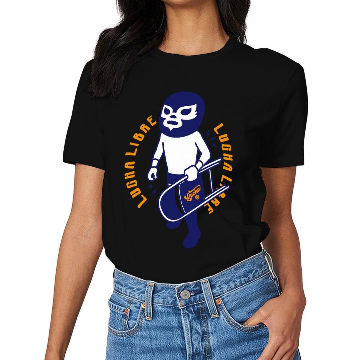 Inkmay Casual Cotton T-shirt Lucha Libre Mask With Guitar Design Unisex T-shirtActiveStyle Solid T-Shirt