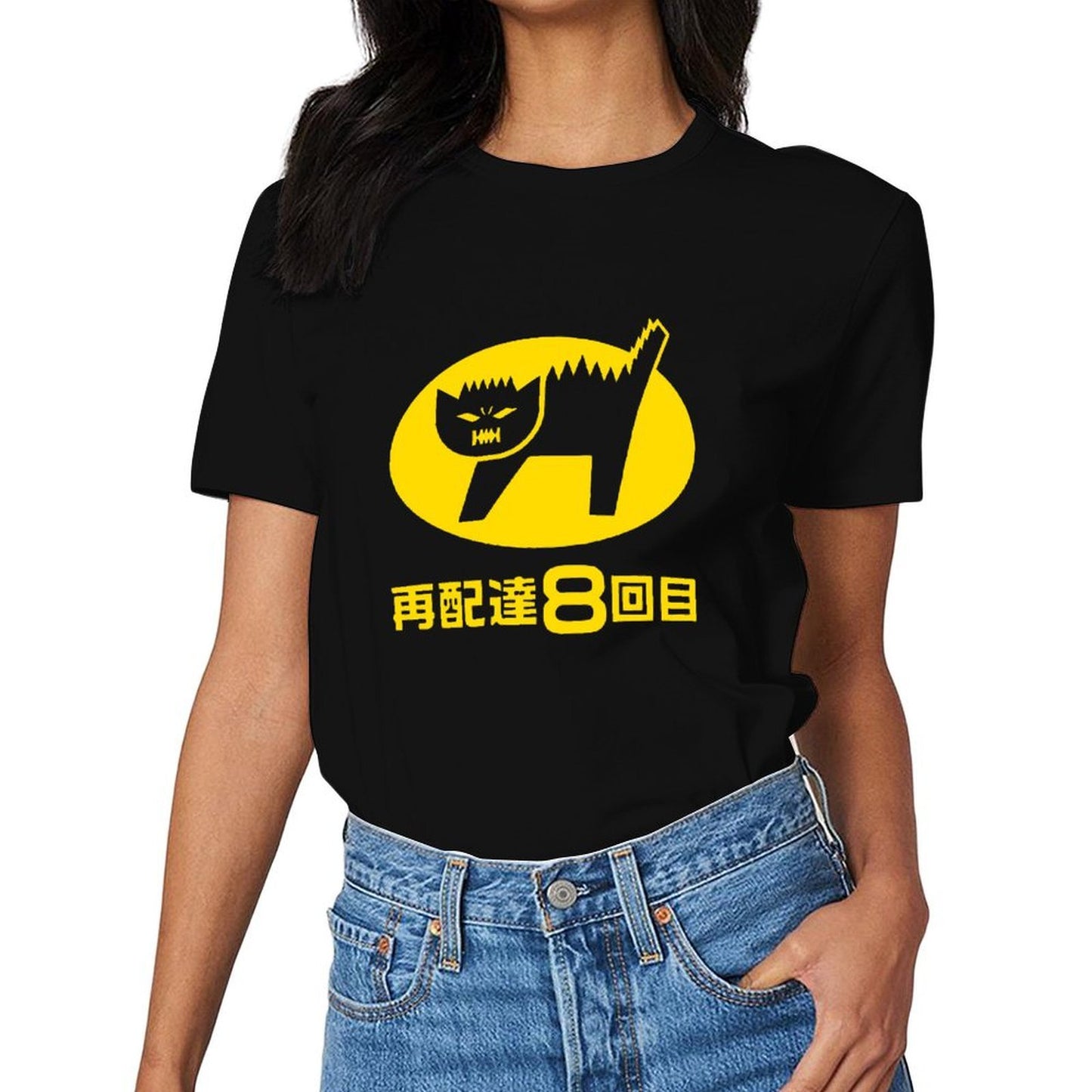 Inkmay Casual Cotton T-shirt Solid Yellow Background With White Lines Unisex T-shirtLong Lasting T-Shirt