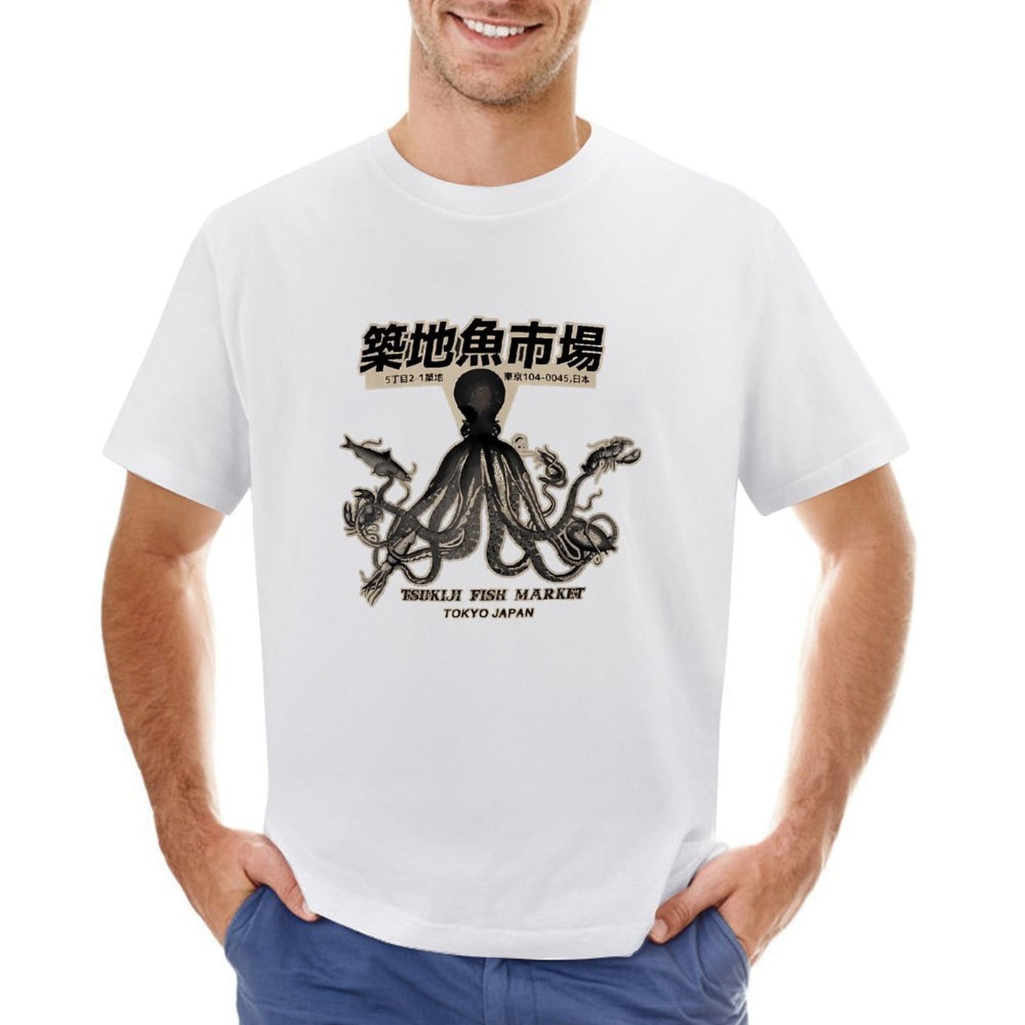 Inkmay Casual Cotton T-shirt Octopus Design On Fish Market Unisex T-shirtSoftstyle Premium T-Shirt