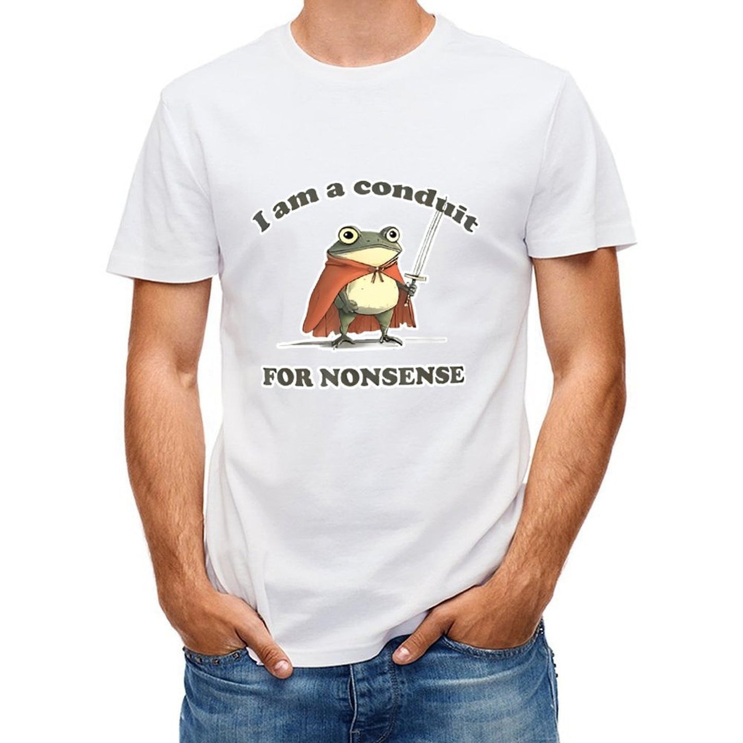 Inkmay Casual Cotton T-shirt Frog Wears Cape Holds Sword Boldly Unisex T-shirtAllDay EssentialFit T-Shirt