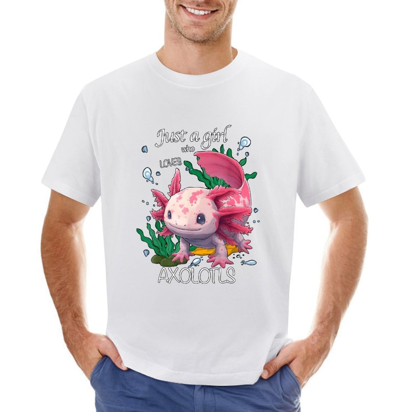 Inkmay Casual Cotton T-shirt Just A Girl Who Loves Axolotls Unisex T-shirtTrueStyle Wrinkle-Free T-Shirt