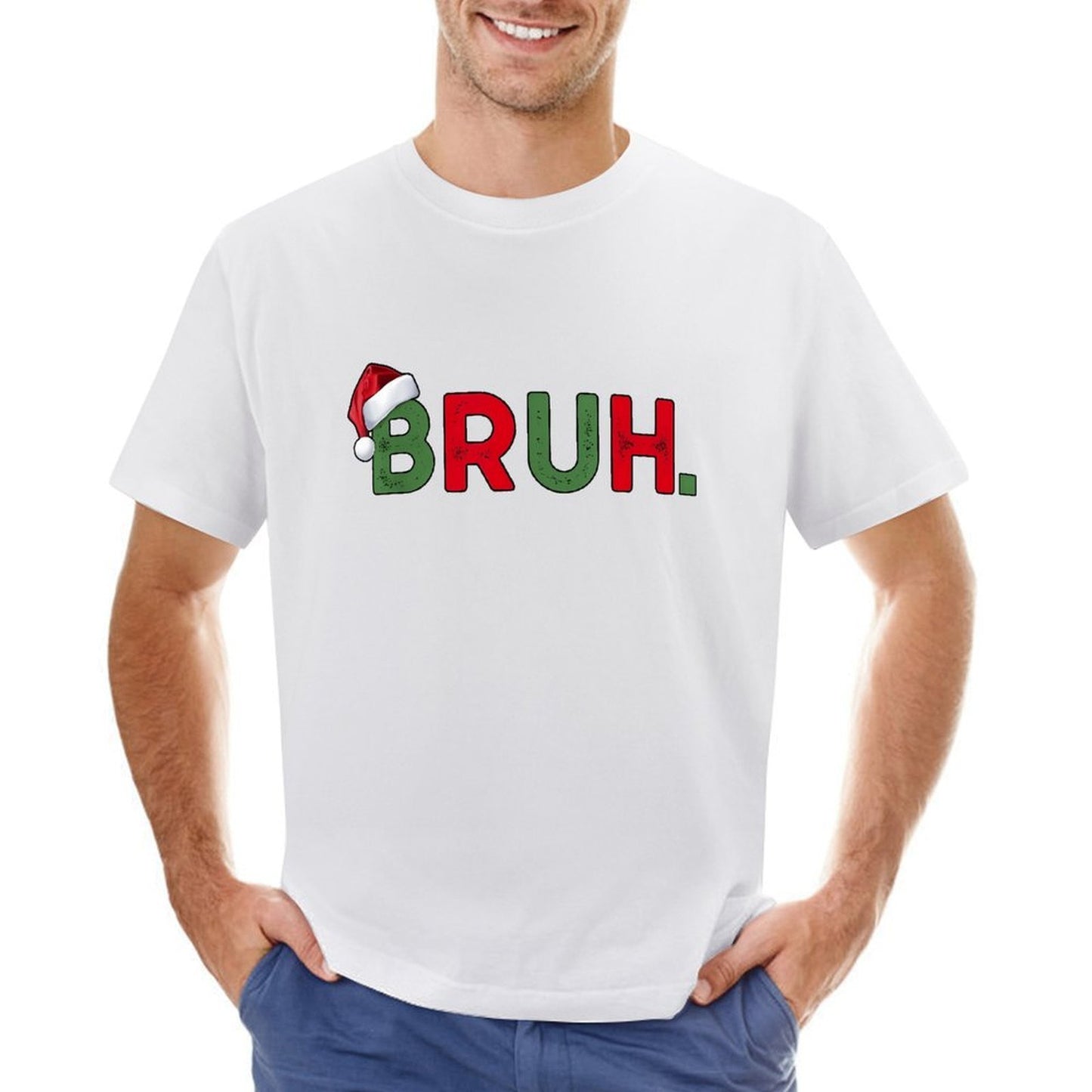 Inkmay Casual Cotton T-shirt Christmas Themed Bruh Text With Snowflakes Unisex T-shirtFade-Proof Refined T-Shirt