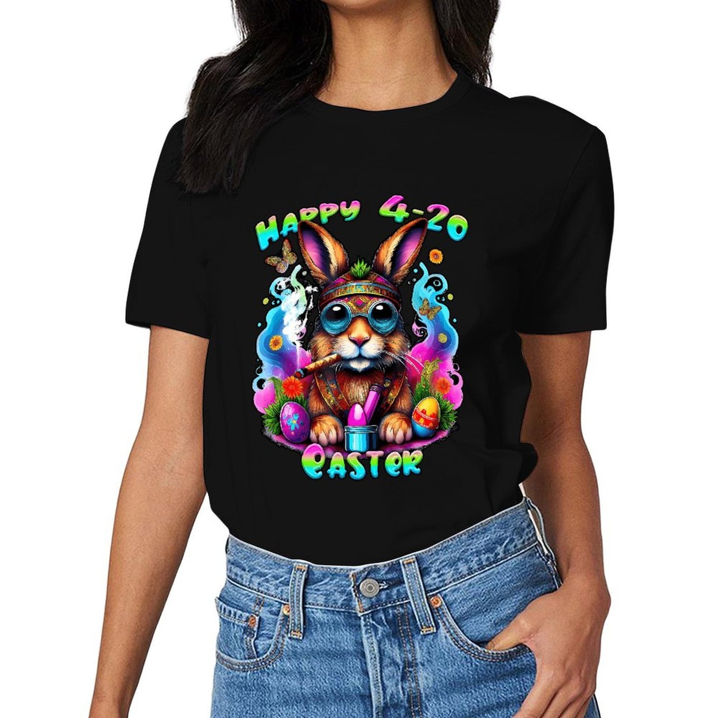 Inkmay Casual Cotton T-shirt Happy 4 20 Easter Bunny Design Unisex T-shirtCoreLine ActiveStyle T-Shirt