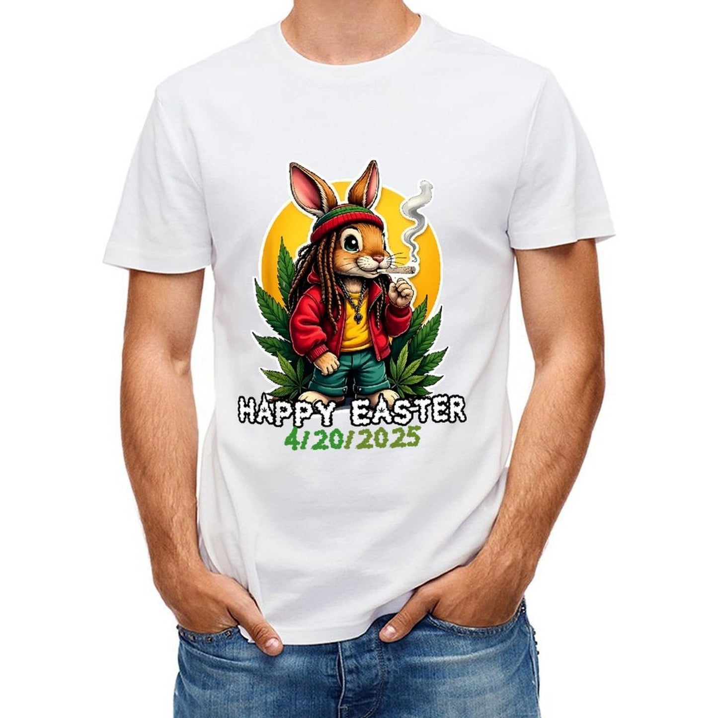 Inkmay Casual Cotton T-shirt Happy Easter Bunny Smoking Weed Art Unisex T-shirtClassicFit Active T-Shirt
