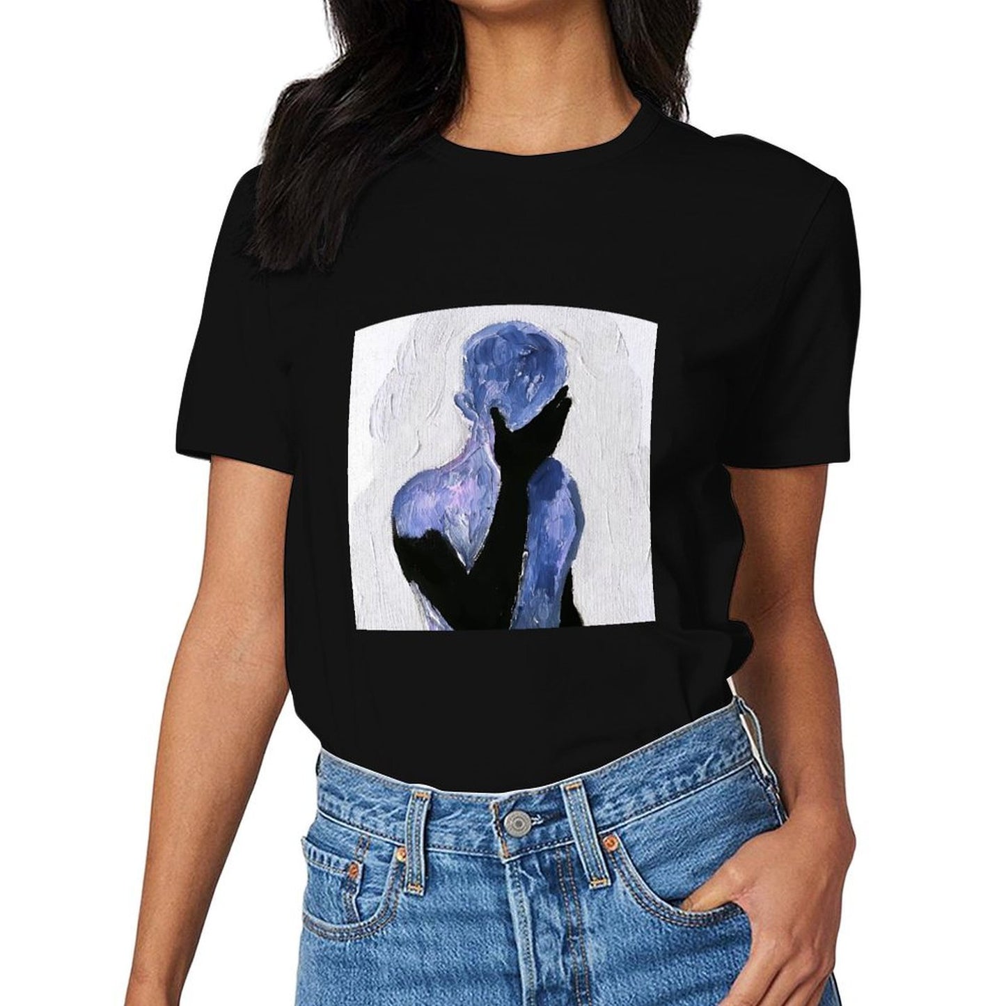 Inkmay Casual Cotton T-shirt Abstract Art With Blue Shadows Unisex T-shirtNeat Crisp Print T-Shirt