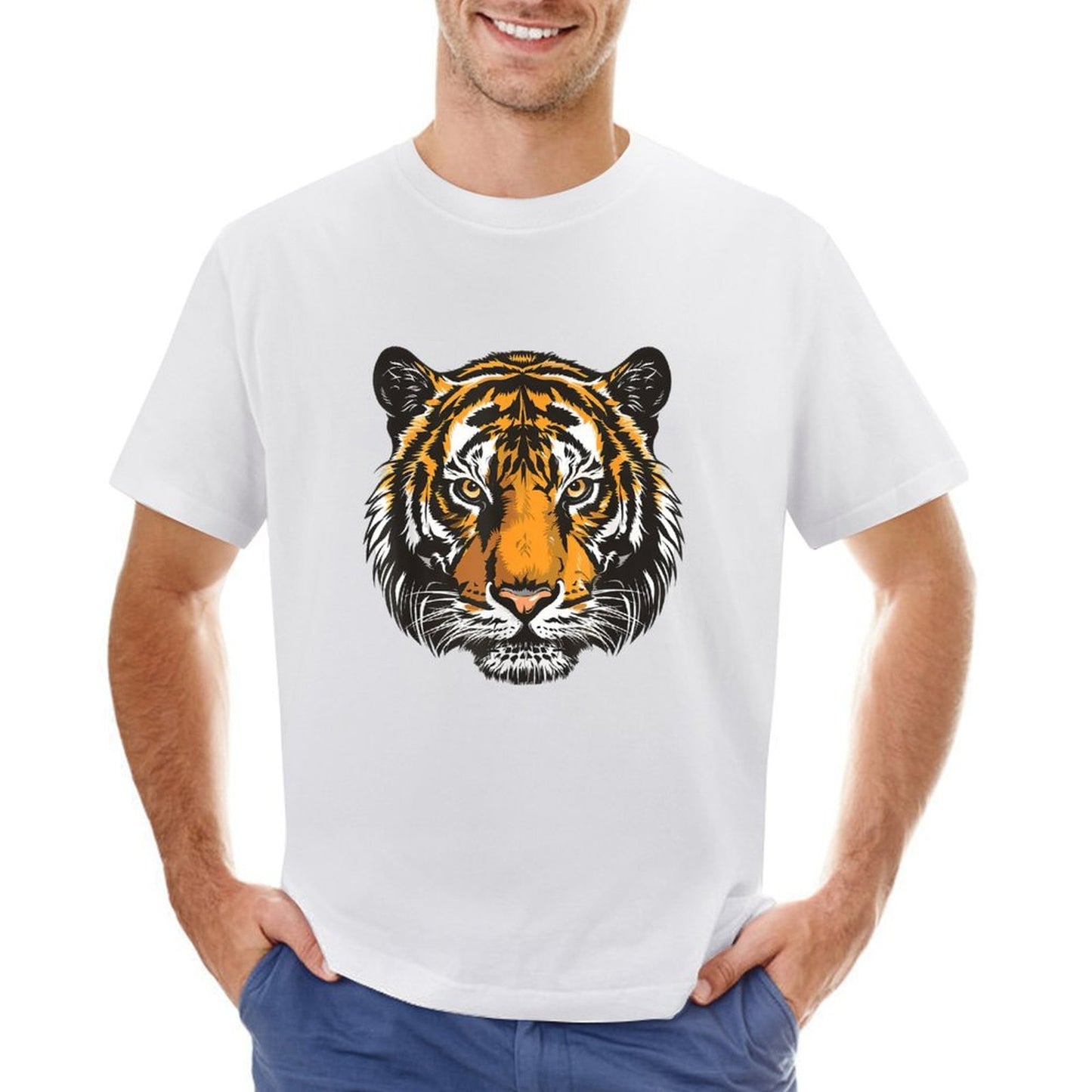 Inkmay Casual Cotton T-shirt Tiger Face Symmetry Art Print Design Unisex T-shirtBatch-Printed Original T-Shirt