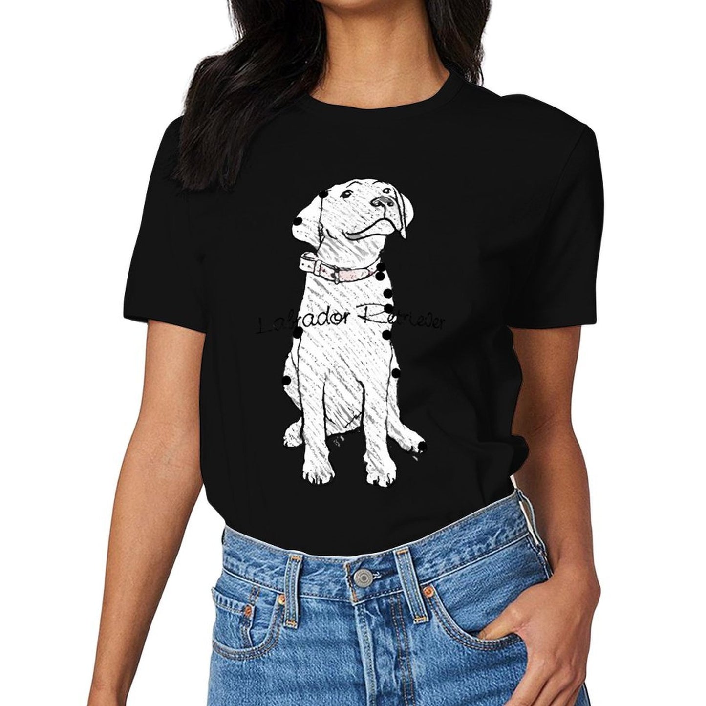 Inkmay Casual Cotton T-shirt Black And White Dog Pattern Print Unisex T-shirtEco-Conscious Smooth Feel T-Shirt