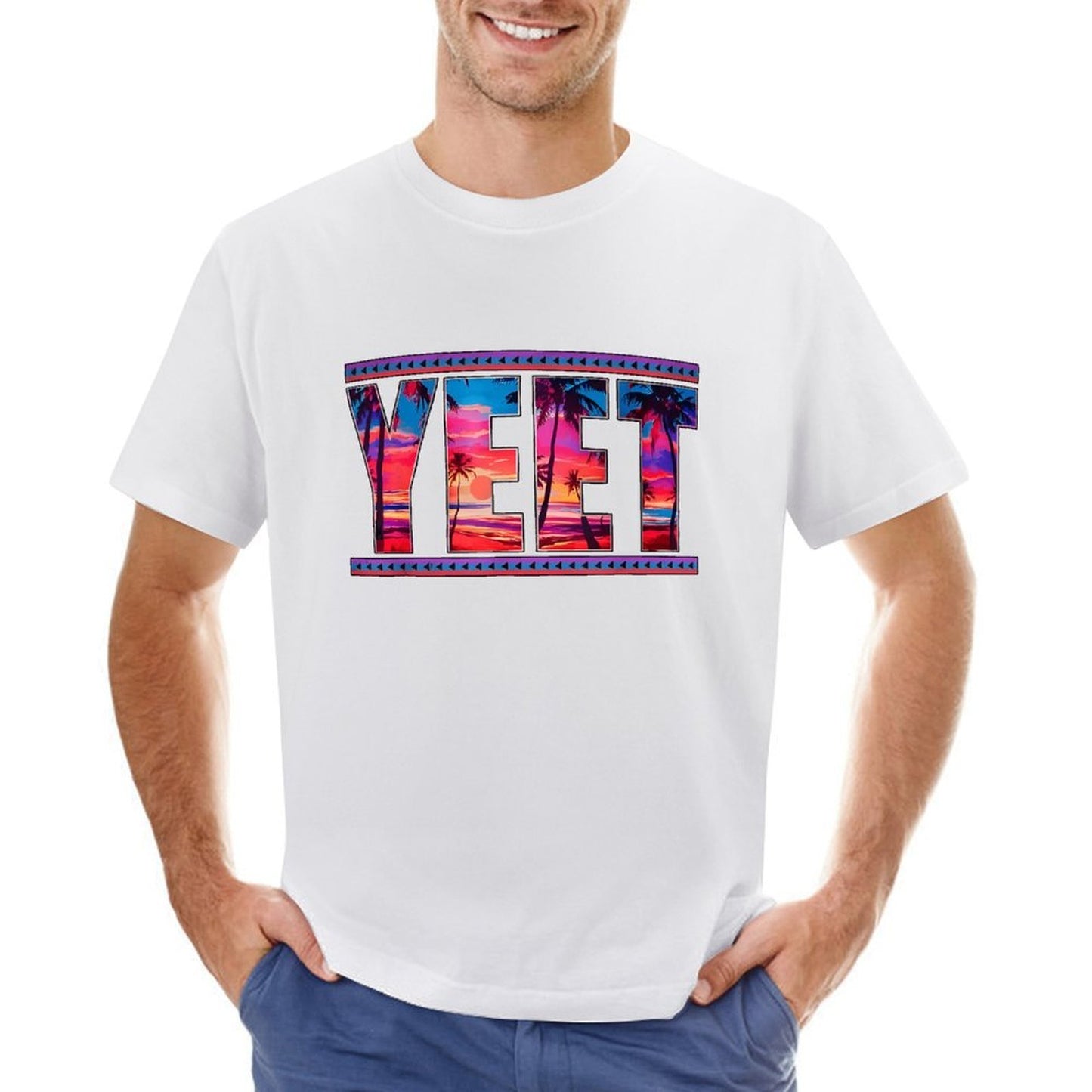 Inkmay Casual Cotton T-shirt Tropical Sunset Scene With Palm Trees Unisex T-shirtAllSeason Moisture-Wicking T-Shirt