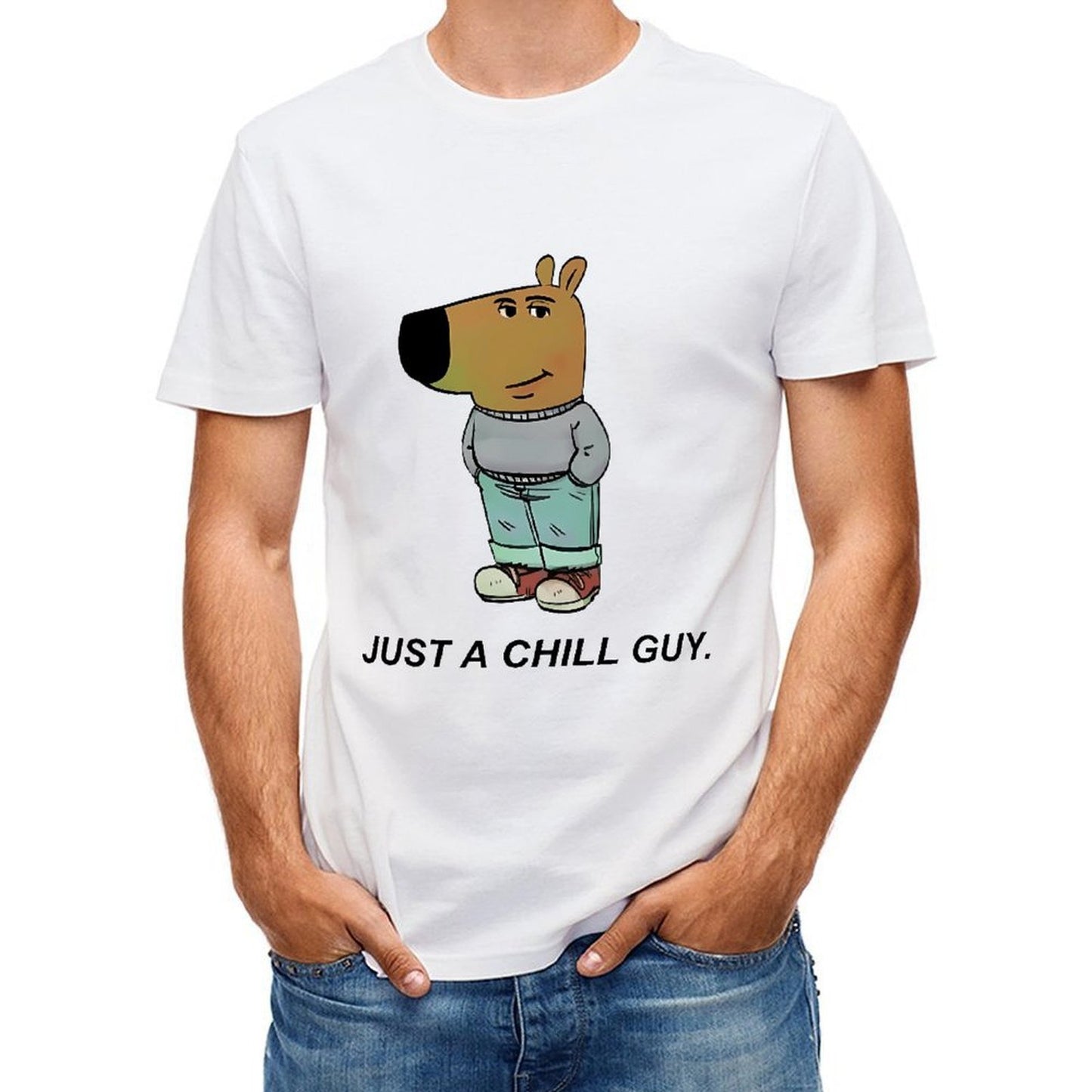 Inkmay Casual Cotton T-shirt Cartoon Character Wearing Casual Outfit Design Unisex T-shirtBreathable Vintage T-Shirt