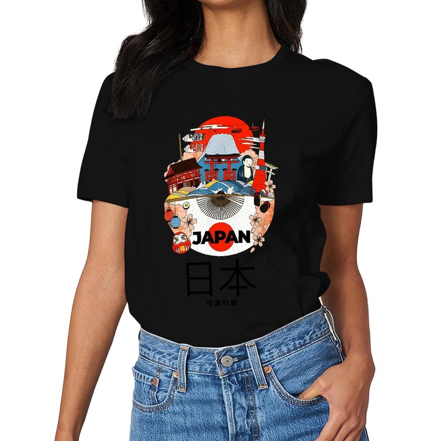 Inkmay Casual Cotton T-shirt Japan Cultural Symbols Artwork Design Print Unisex T-shirtEverydayFit Sport T-Shirt