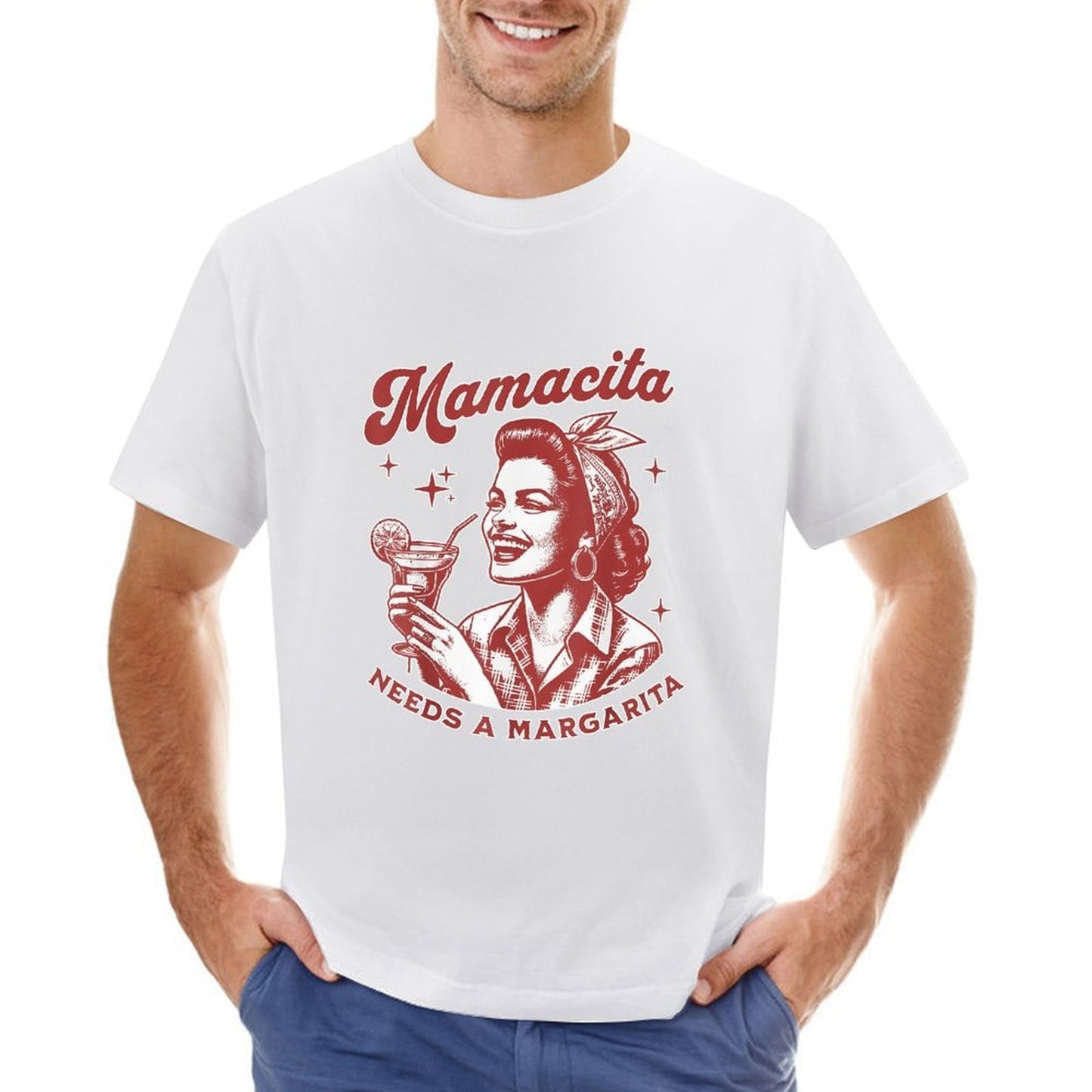 Inkmay Casual Cotton T-shirt Retro Woman Holding Cocktail Glass Artwork Unisex T-shirtBasicSeries Heritage T-Shirt
