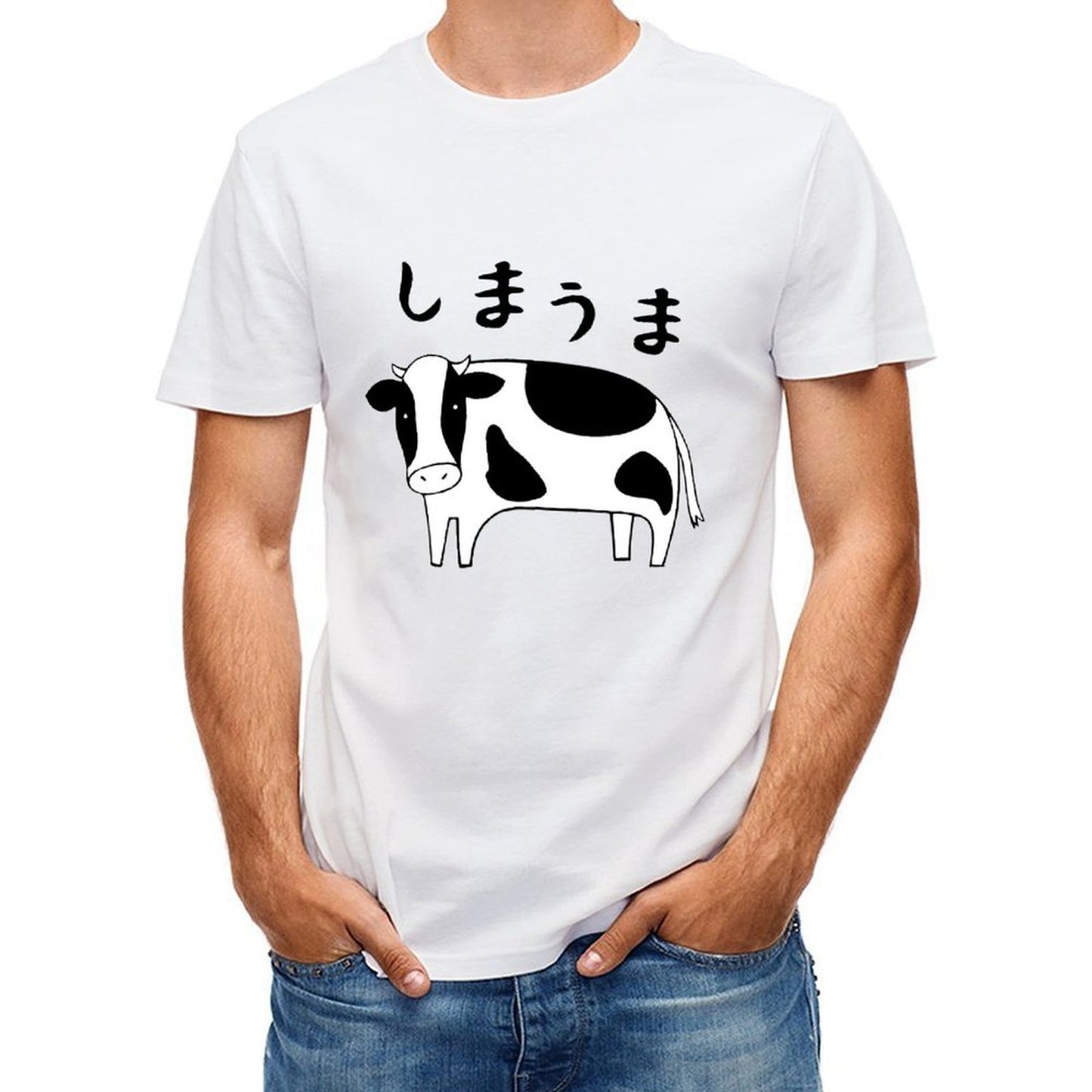Inkmay Casual Cotton T-shirt Cow Print With Black Spots Unisex T-shirtClassic Design-Your-Own T-Shirt