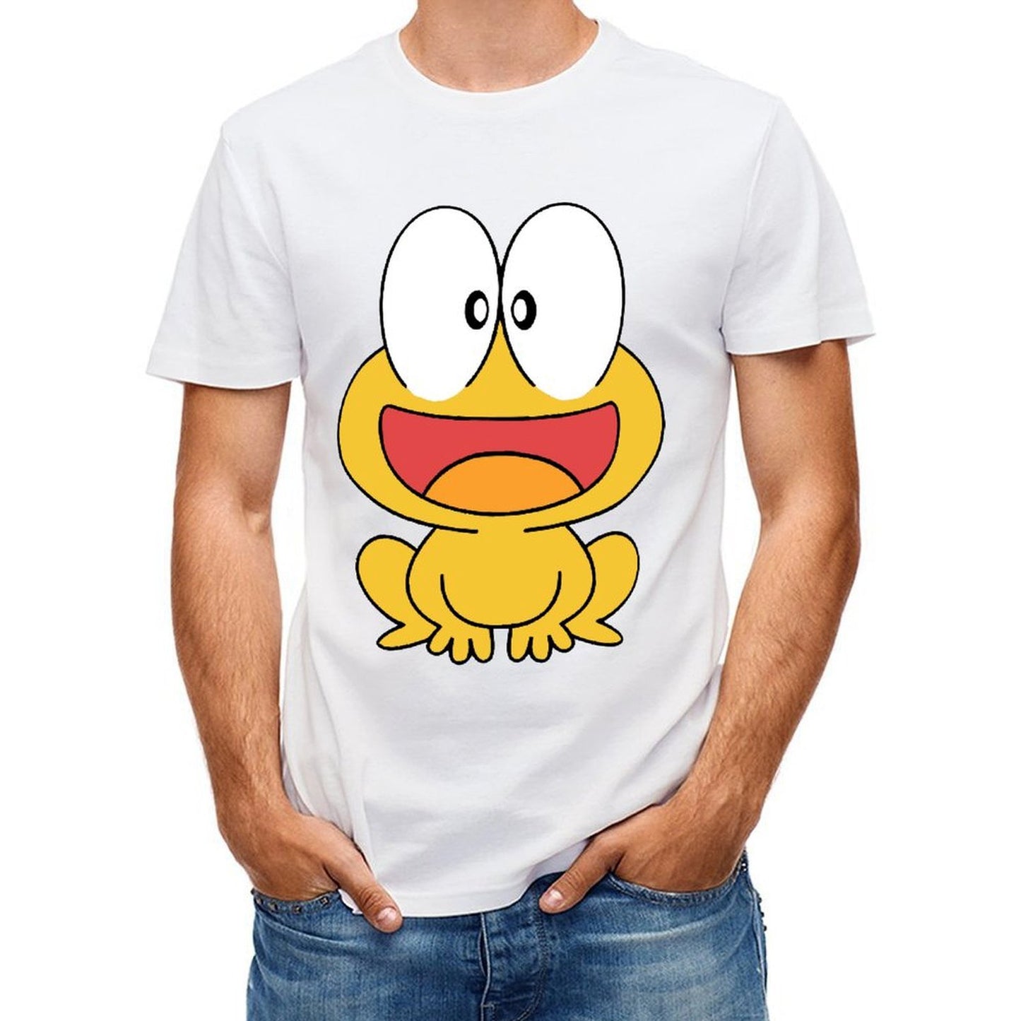 Inkmay Casual Cotton T-shirt Cute Yellow Frog With Big Eyes Unisex T-shirtPocket Tee Soft-Touch T-Shirt