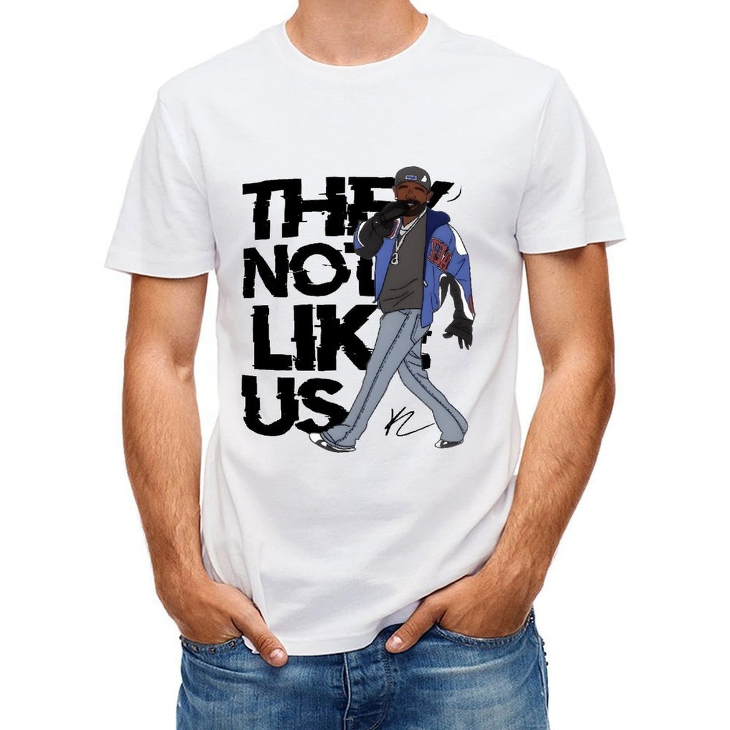 Inkmay Casual Cotton T-shirt Man Wearing Jacket And Jeans Art Unisex T-shirtStreet Simple T-Shirt