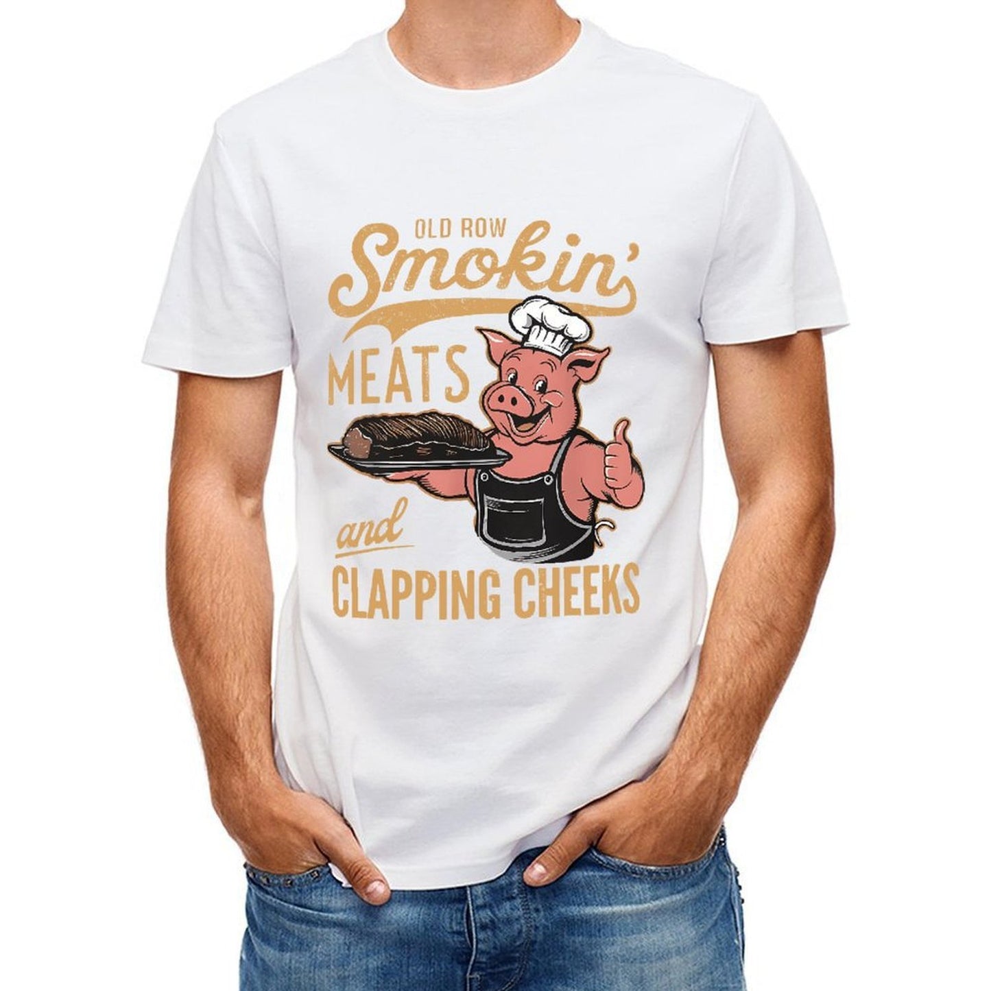 Inkmay Casual Cotton T-shirt Pig Holding Platter With Meat Dish Unisex T-shirtClean Fresh T-Shirt