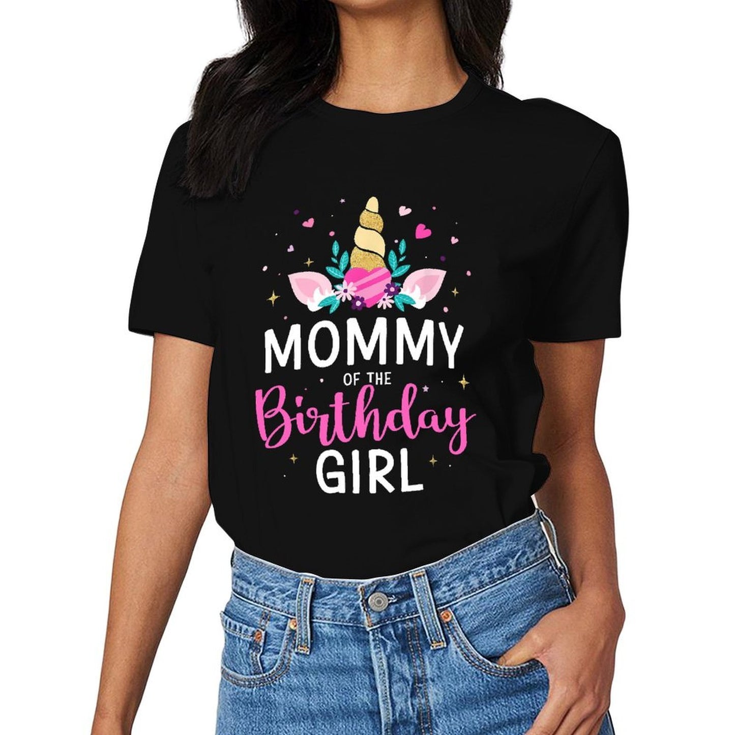 inkmay-casual-cotton-t-shirt-unicorn-head-with-pink-and-gold-unisex-t-shirt