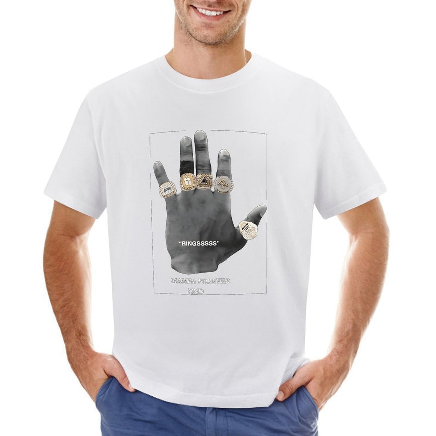 Inkmay Casual Cotton T-shirt Hand Holding Rings Mamba Forever Und Unisex T-shirtPlain Fade-Resistant T-Shirt