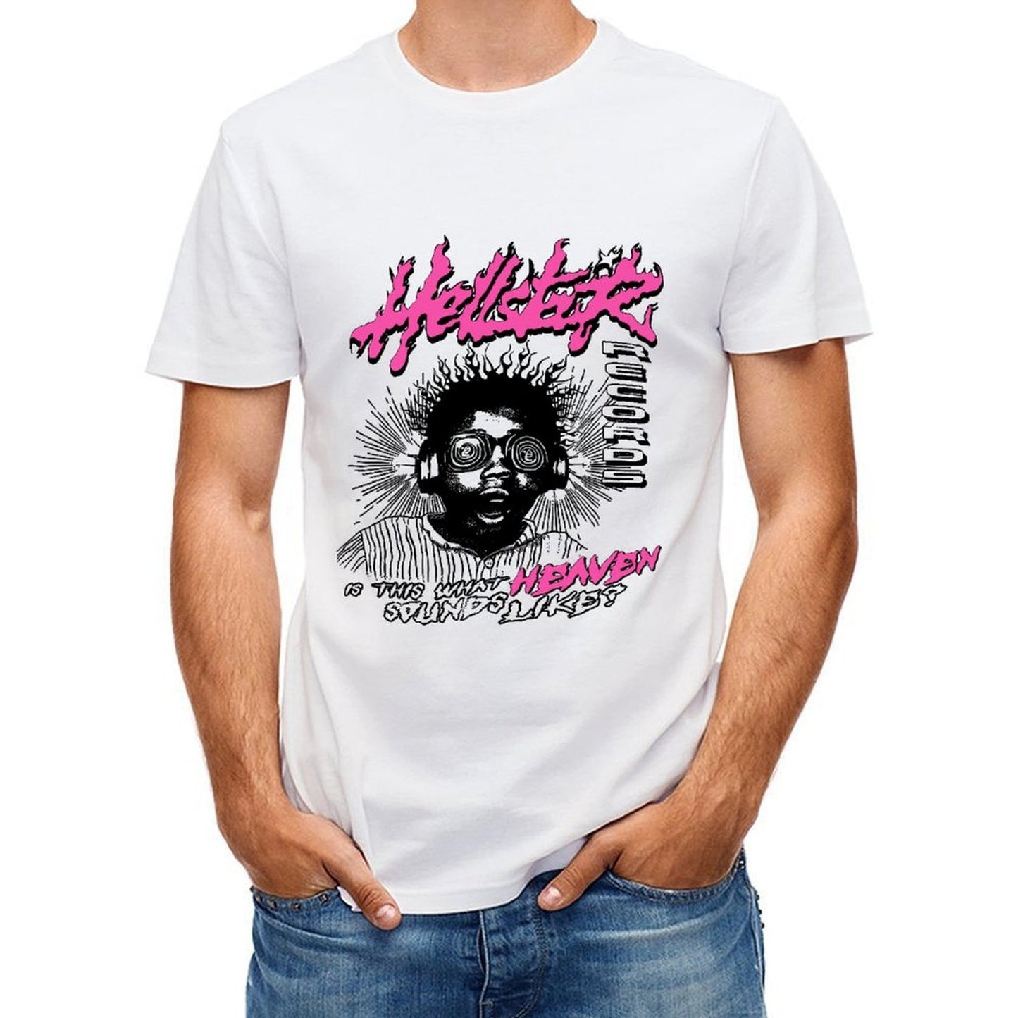 Inkmay Casual Cotton T-shirt Vivid Pink And Black Graphic Design Unisex T-shirtCrew Neck CityStyle T-Shirt
