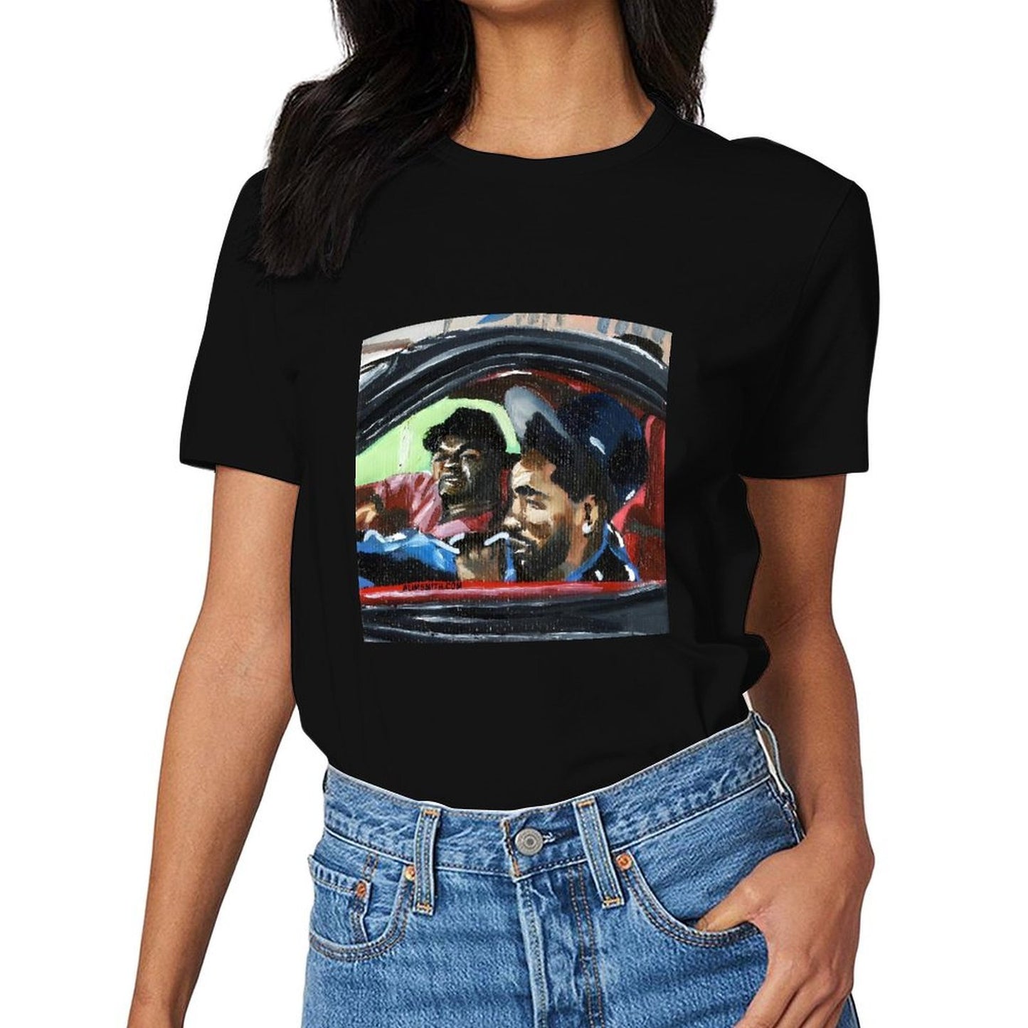 Inkmay Casual Cotton T-shirt Cartoon Puppet Holding Gun And Star Unisex T-shirt