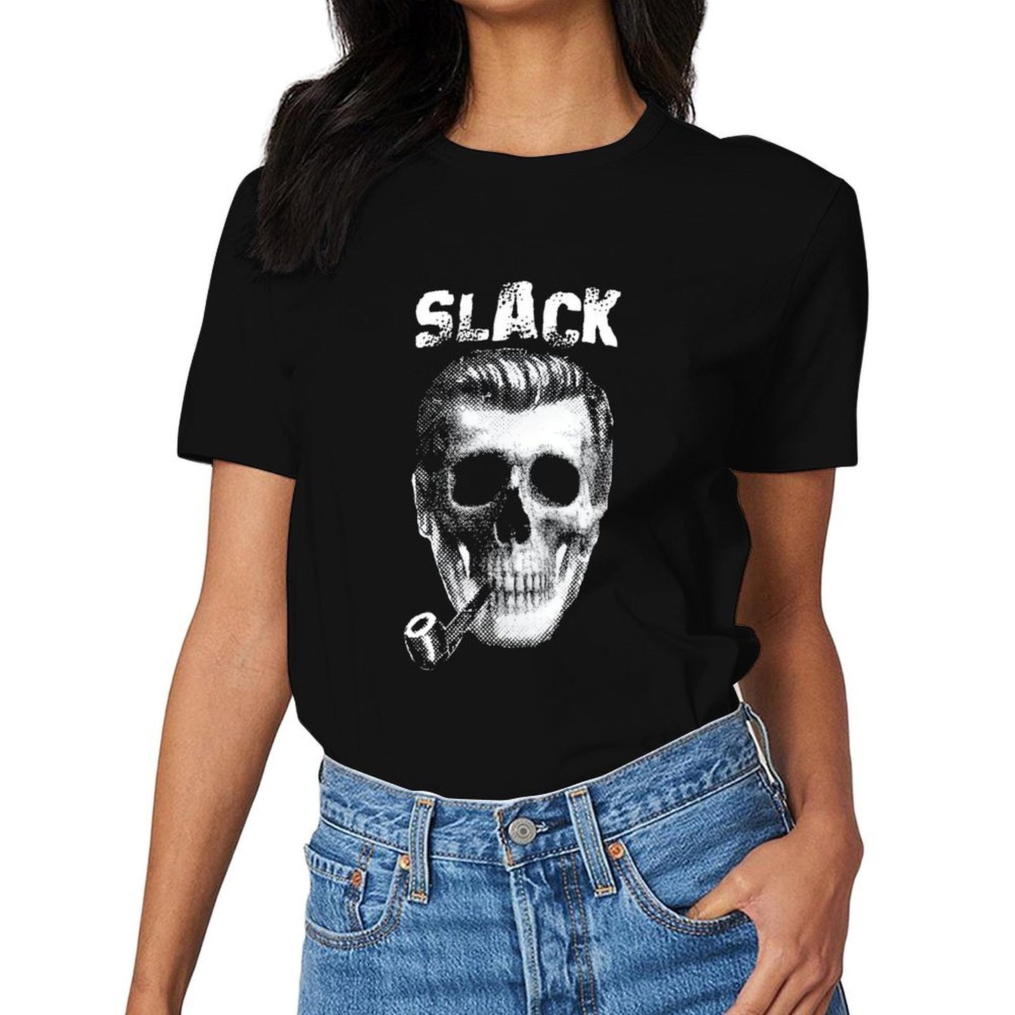 Inkmay Casual Cotton T-shirt Skull Pattern Print With Slack Text Unisex T-shirtPrint-Ready Cotton T-Shirt