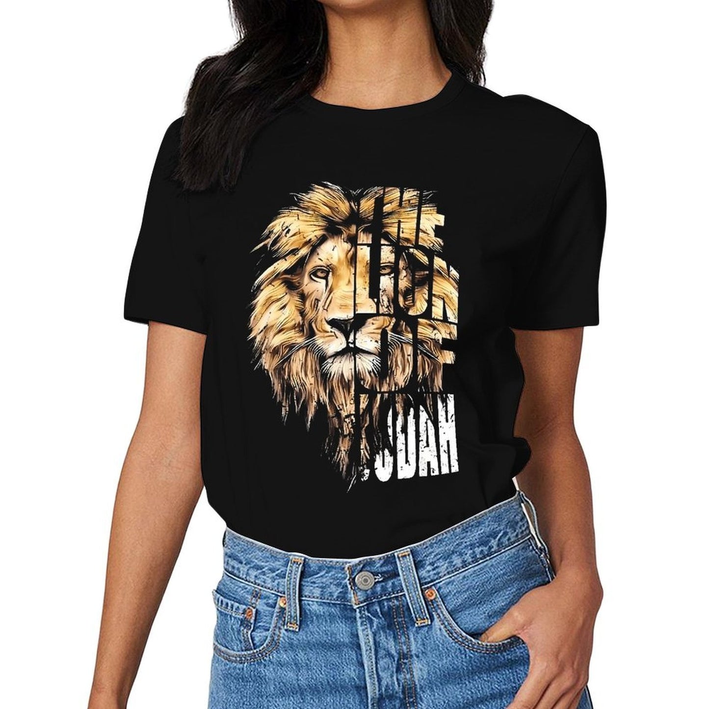 Inkmay Casual Cotton T-shirt Lion Head With Bold Text Unisex T-shirt