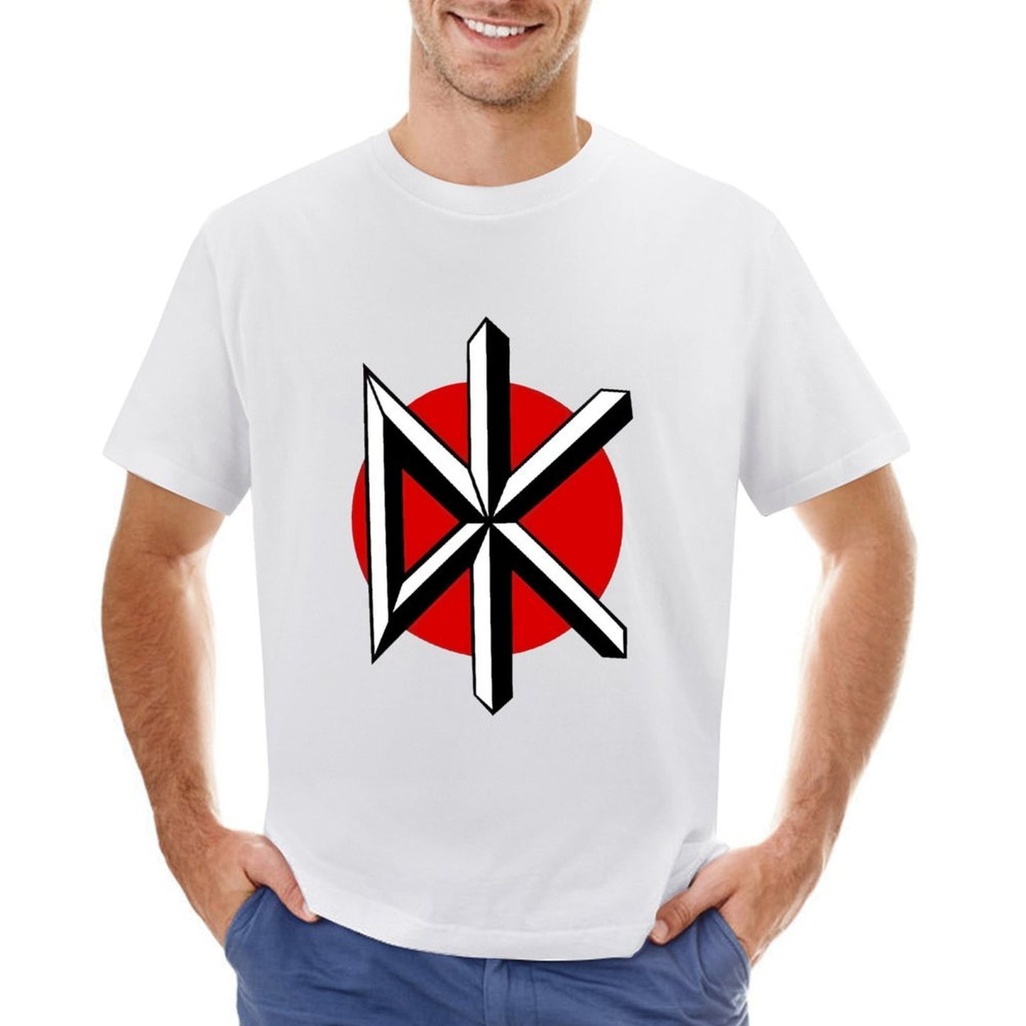 Inkmay Casual Cotton T-shirt Red And White Cross Pattern Design Unisex T-shirtLifestyle On-Demand T-Shirt