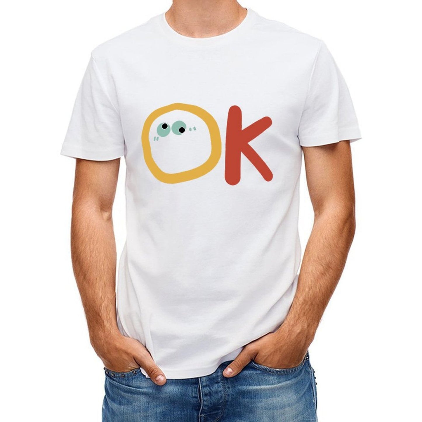 Inkmay Casual Cotton T-shirt Ok With Eyes And Red Unisex T-shirtActiveLine Strong T-Shirt