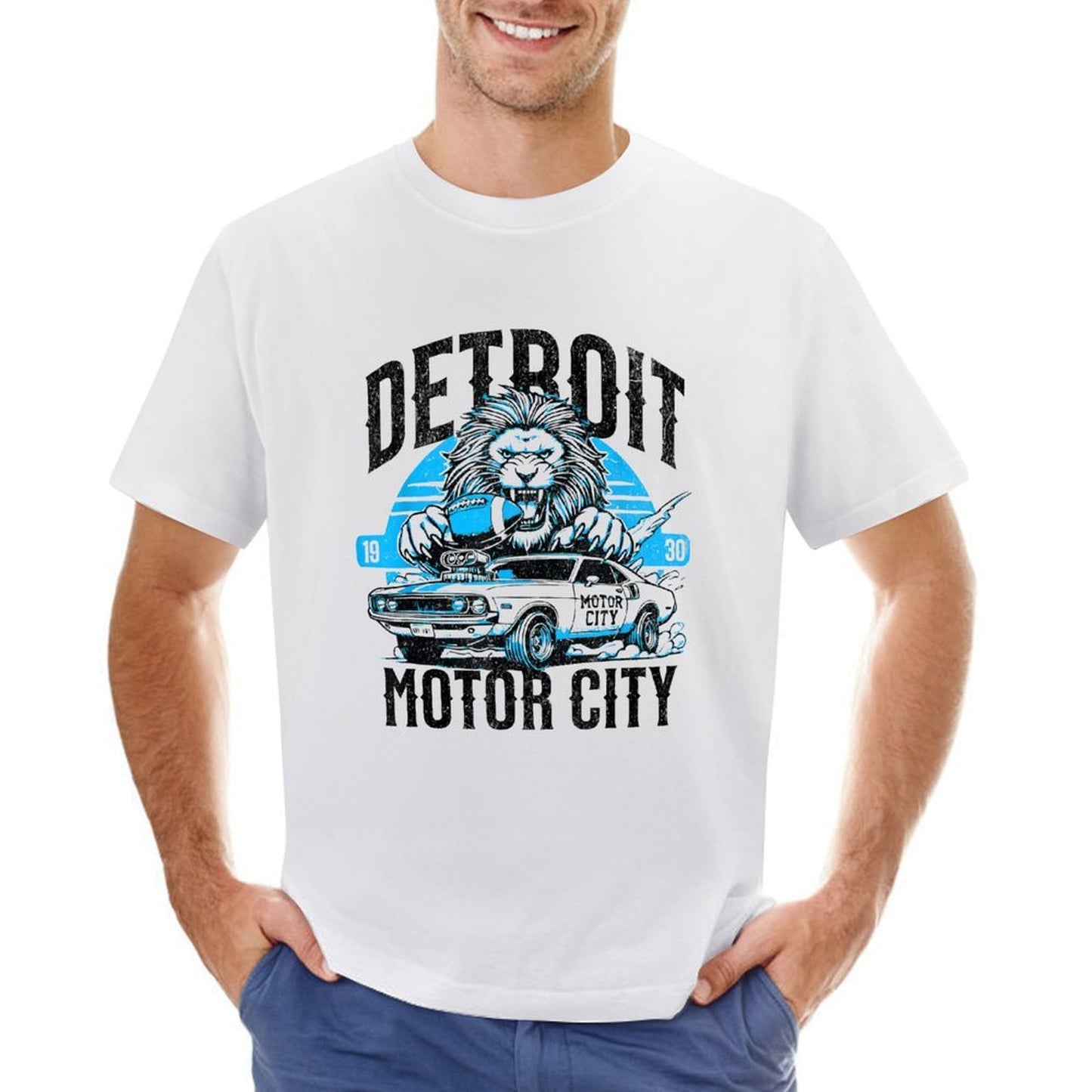 Inkmay Casual Cotton T-shirt Detroit Motor City Lion Car Design Unisex T-shirtPromotional T-Shirt
