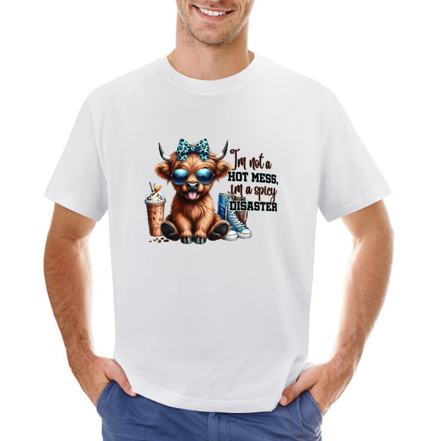 Inkmay Casual Cotton T-shirt Cartoon Cow With Sunglasses And Sneakers Unisex T-shirtSoftWear ActiveWear T-Shirt