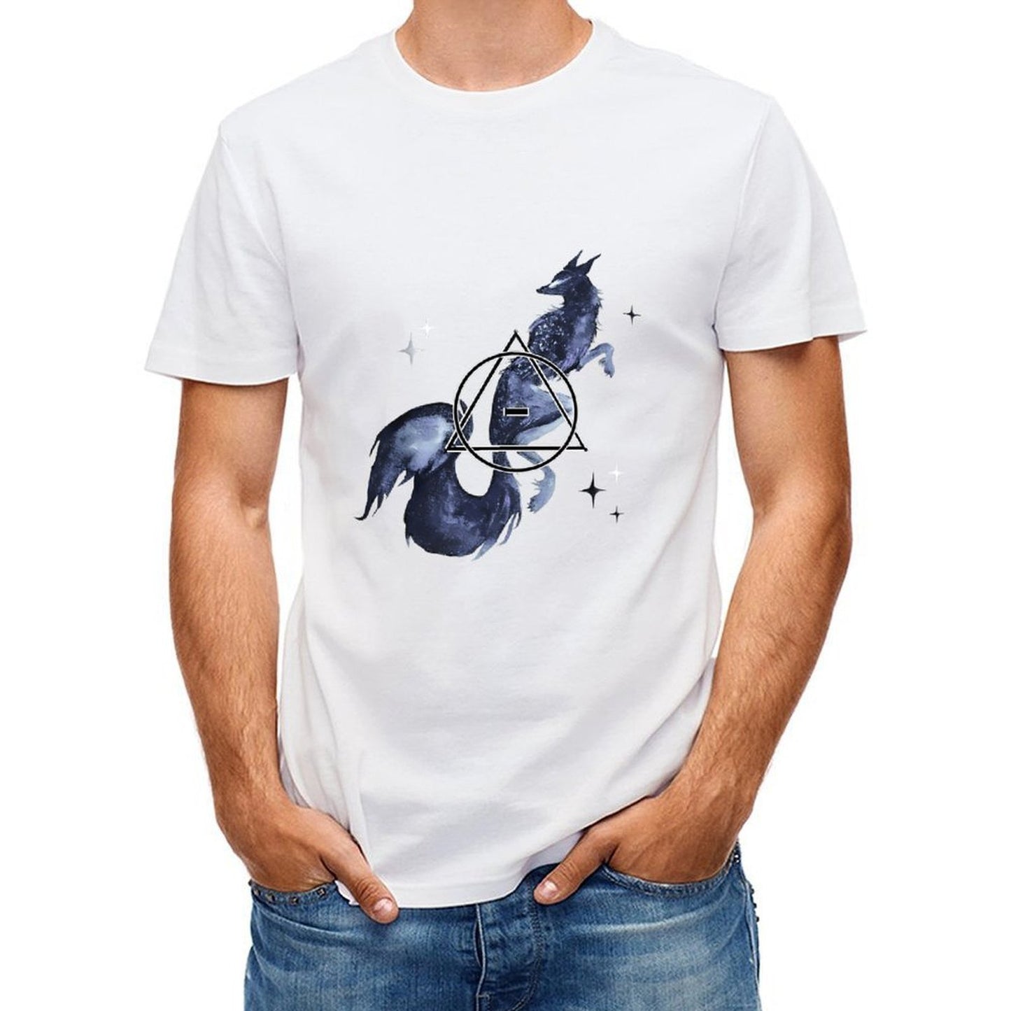 Inkmay Casual Cotton T-shirt Starry Night Creature With Geometric Design Unisex T-shirtAllDay SmoothWear T-Shirt