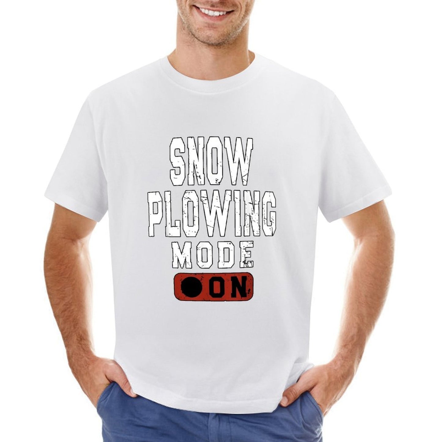 Inkmay Casual Cotton T-shirt Snow Plowing Mode On Print Design Unisex T-shirtWrinkle-Free Smooth Feel T-Shirt