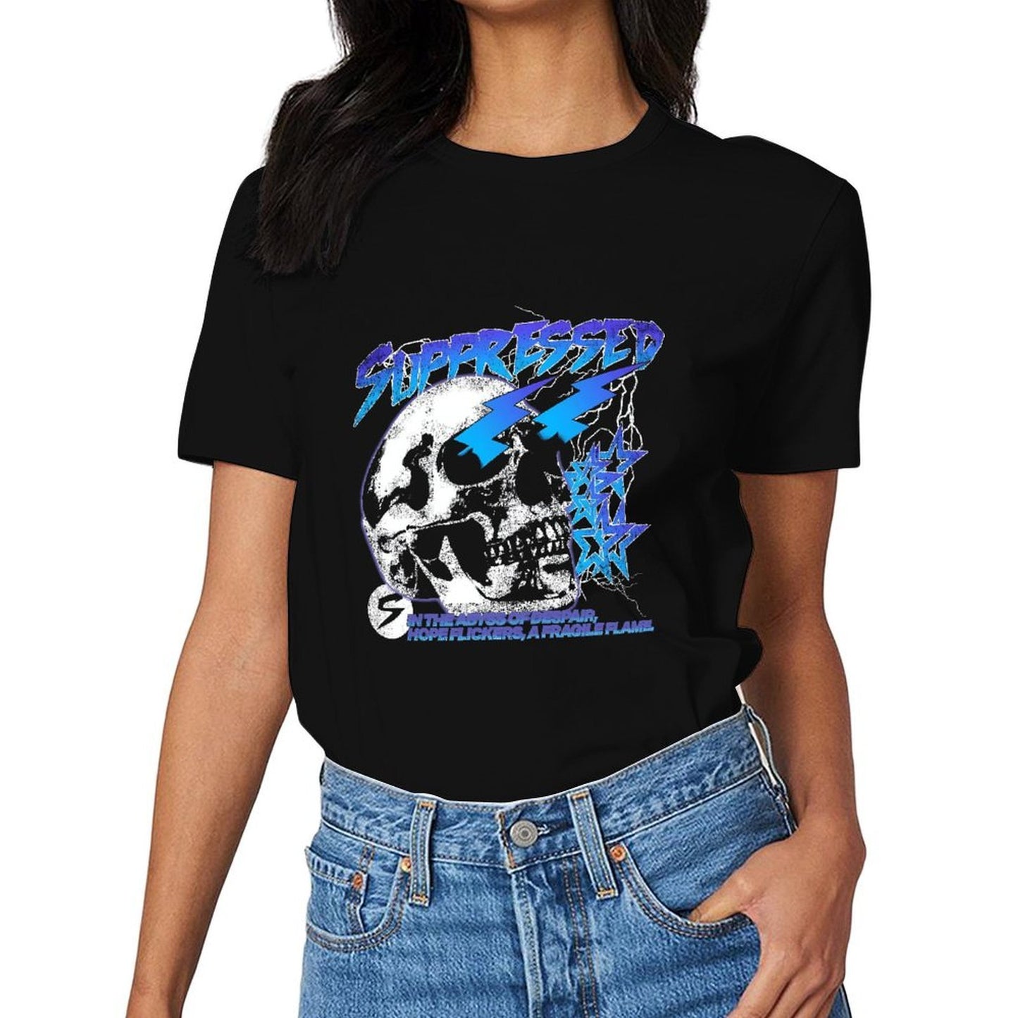Inkmay Casual Cotton T-shirt Skull Design With Lightning And Stars Unisex T-shirtSoftTouch Seamless T-Shirt
