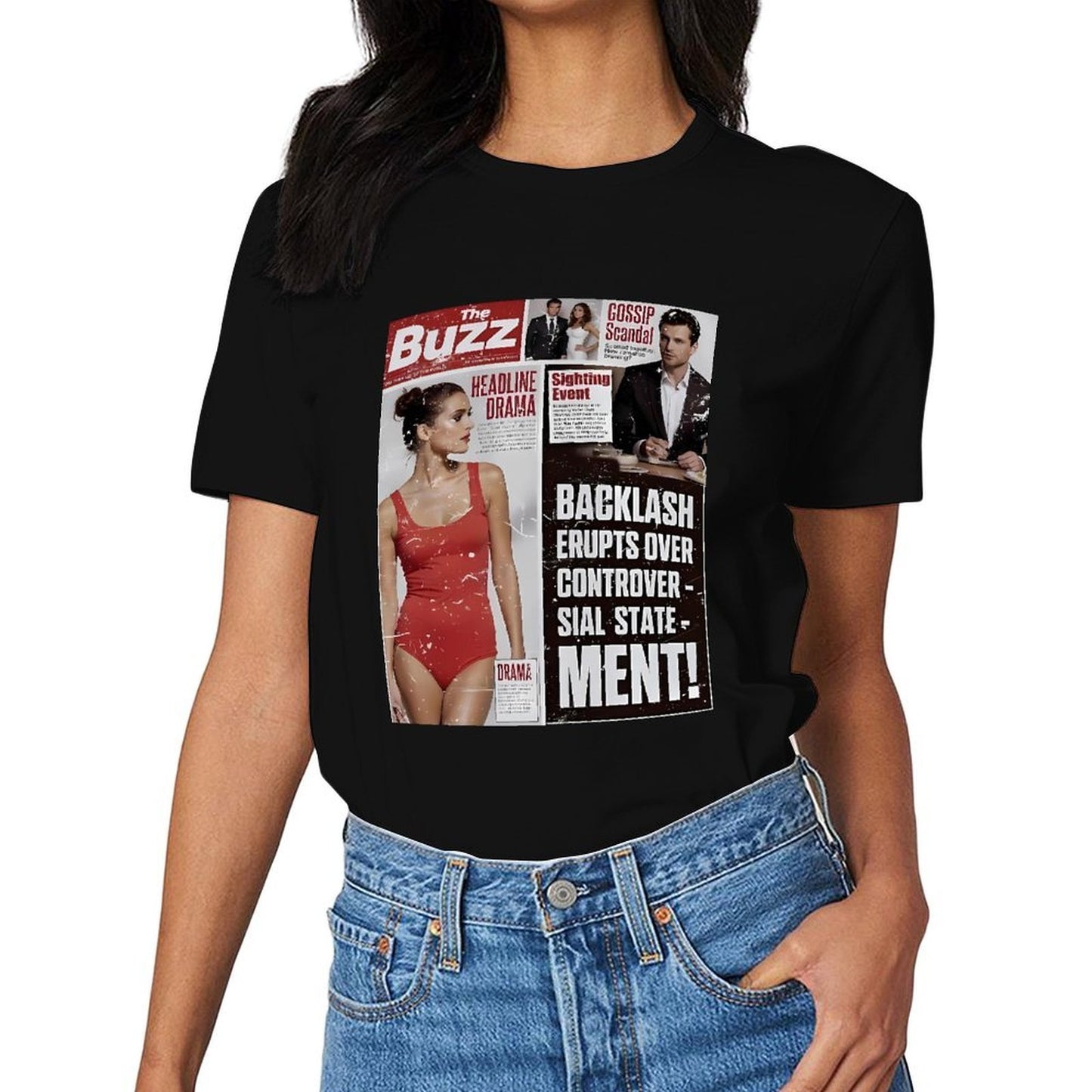 Inkmay Casual Cotton T-shirt Magazine Cover Features Bold Headlines Unisex T-shirtStrong Daily T-Shirt