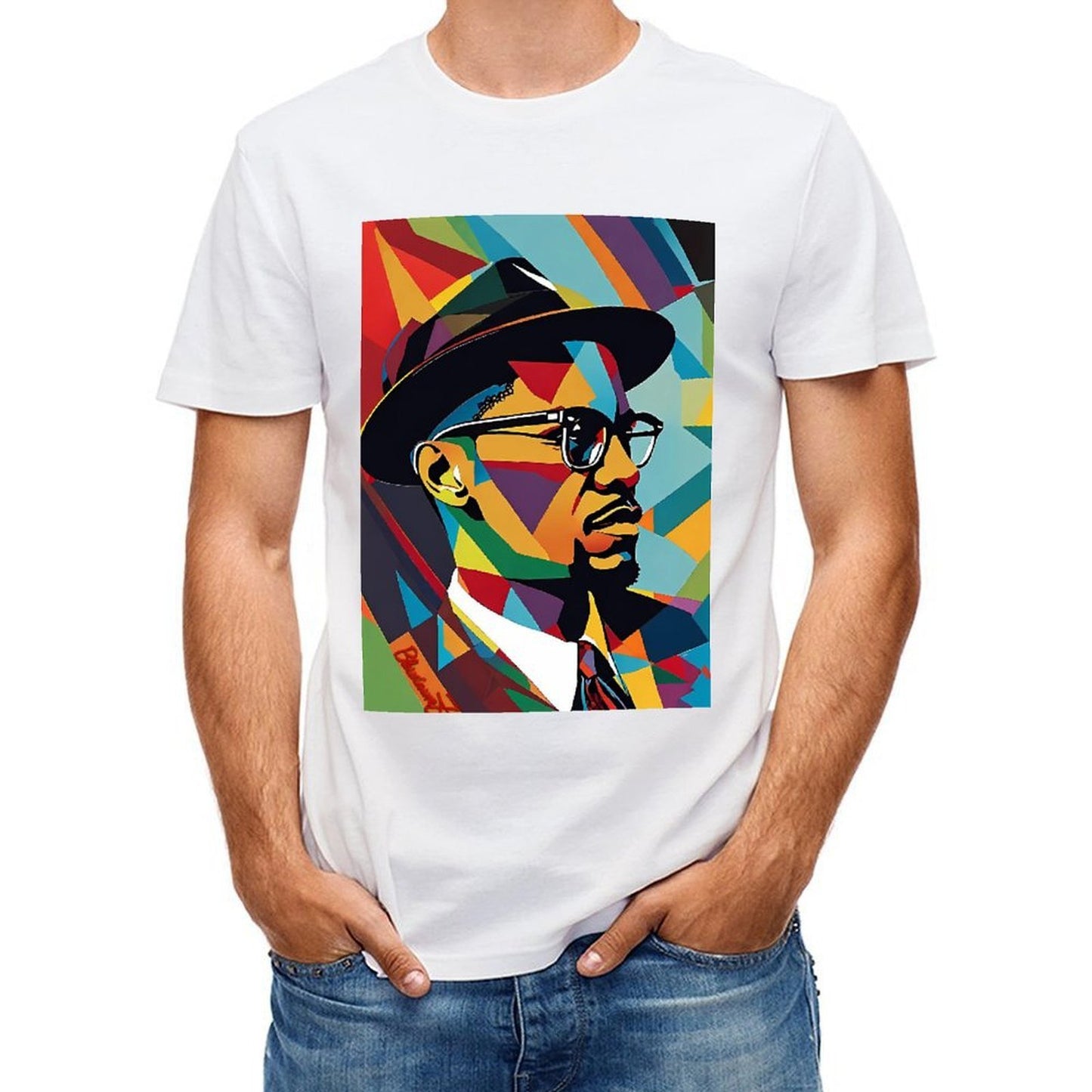 Inkmay Casual Cotton T-shirt Colorful Abstract Portrait With Geometric Shapes Unisex T-shirtComfortFit EverydayTee T-Shirt