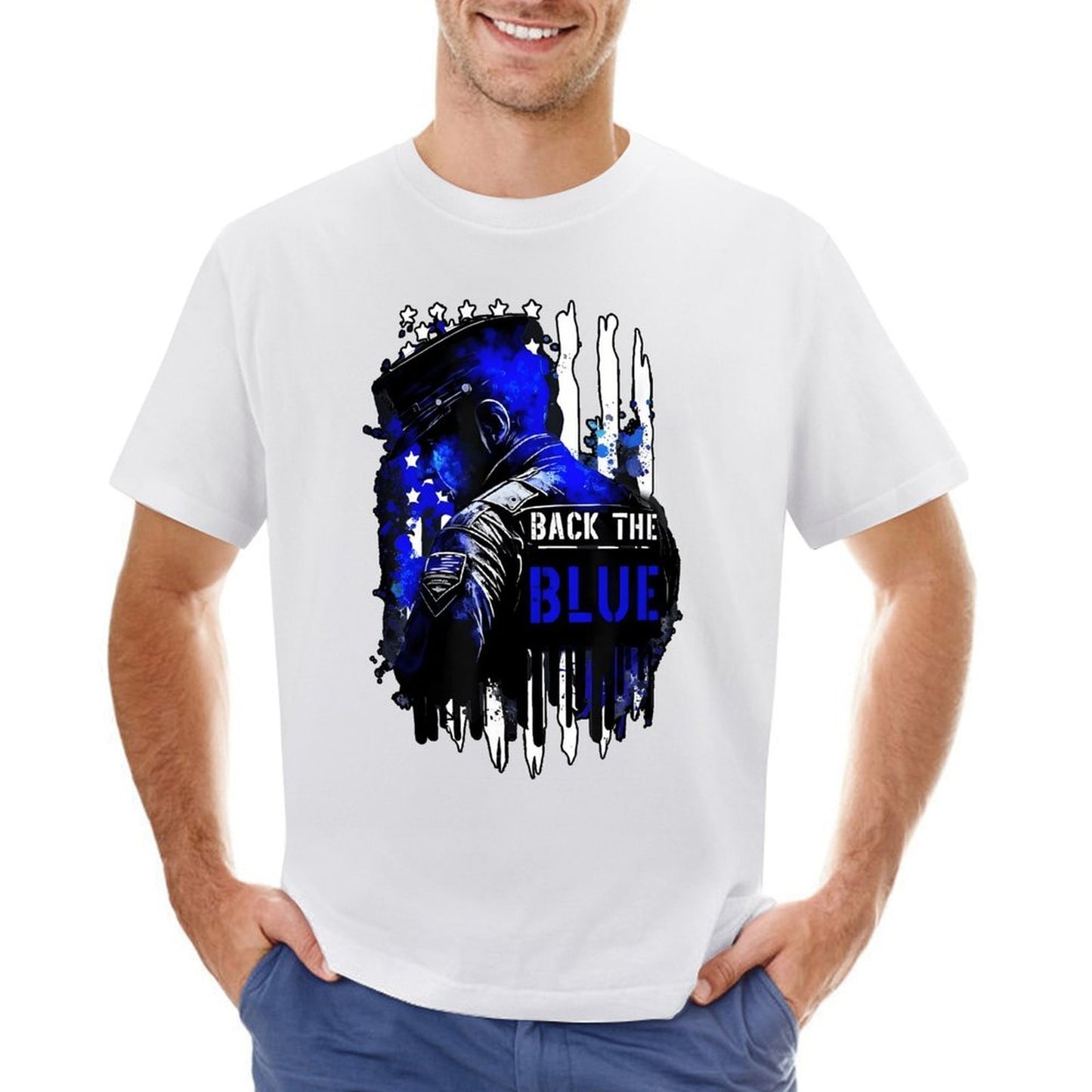 Inkmay Casual Cotton T-shirt Back The Blue Police Support Design Unisex T-shirtEverydaySeries RelaxFit T-Shirt