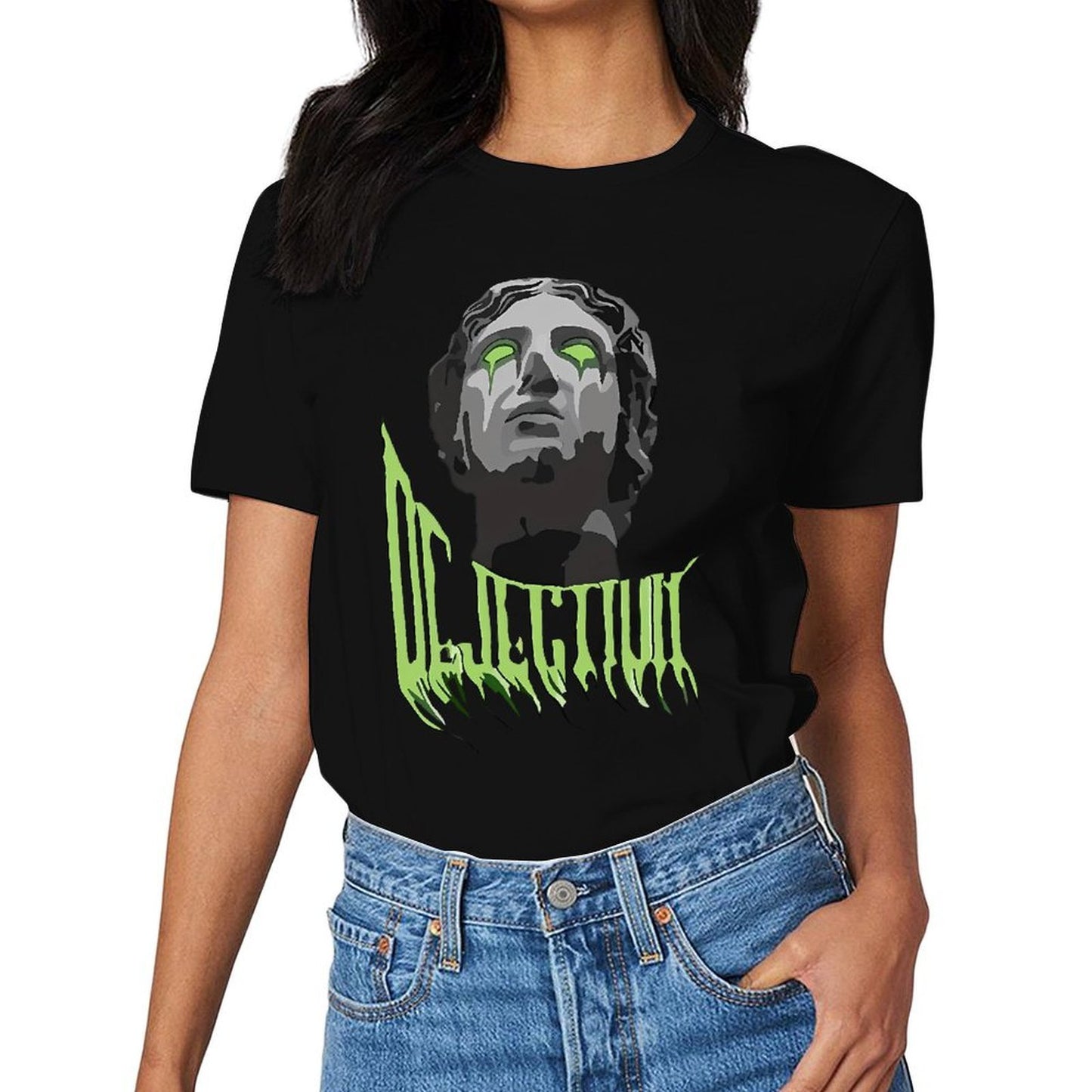 Inkmay Casual Cotton T-shirt Dark Art Statue With Green Eyes Unisex T-shirtPure SoftTouch T-Shirt