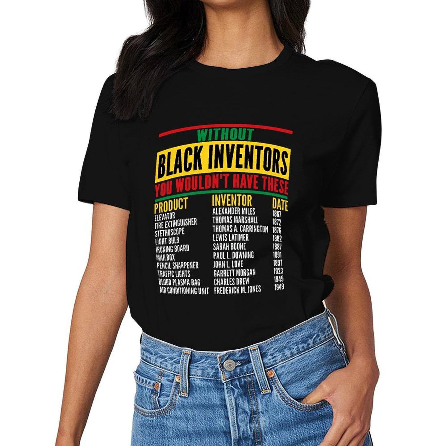 Inkmay Casual Cotton T-shirt Black Inventors Created Many Products Unisex T-shirt