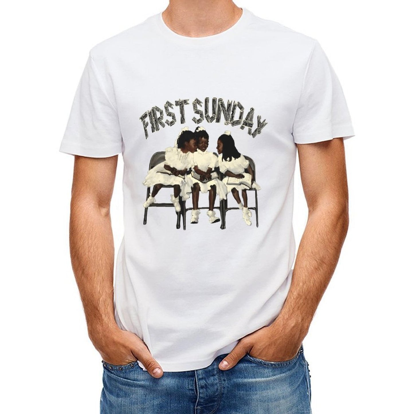 Inkmay Casual Cotton T-shirt First Sunday Girls In White Dresses Unisex T-shirtAllDay EasyWear T-Shirt