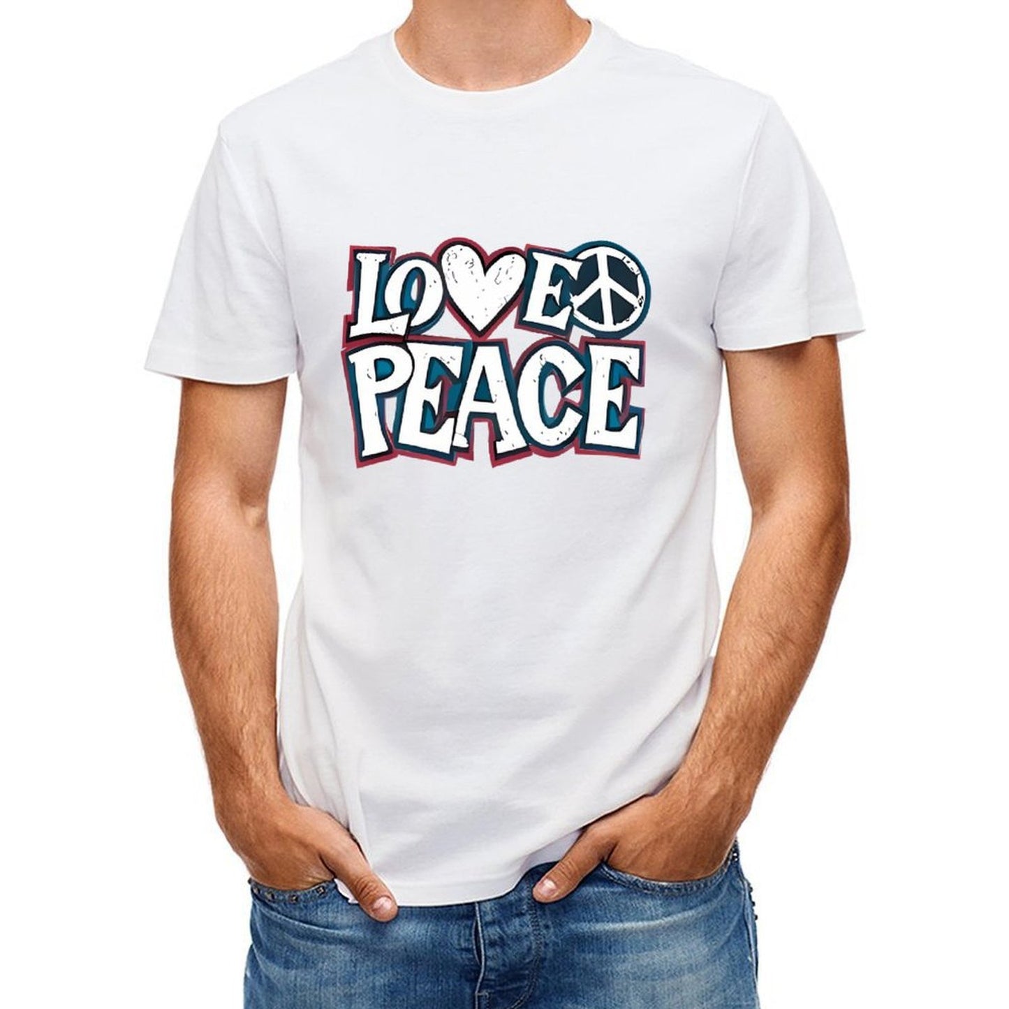 Inkmay Casual Cotton T-shirt Love Peace Pattern Prints With Symbols Unisex T-shirtSimpleFit StreetStyle T-Shirt