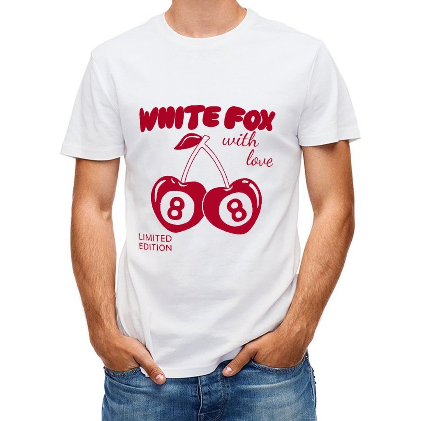 Inkmay Casual Cotton T-shirt Cherry Pattern Prints In Red Color Unisex T-shirtSeamless Daily T-Shirt