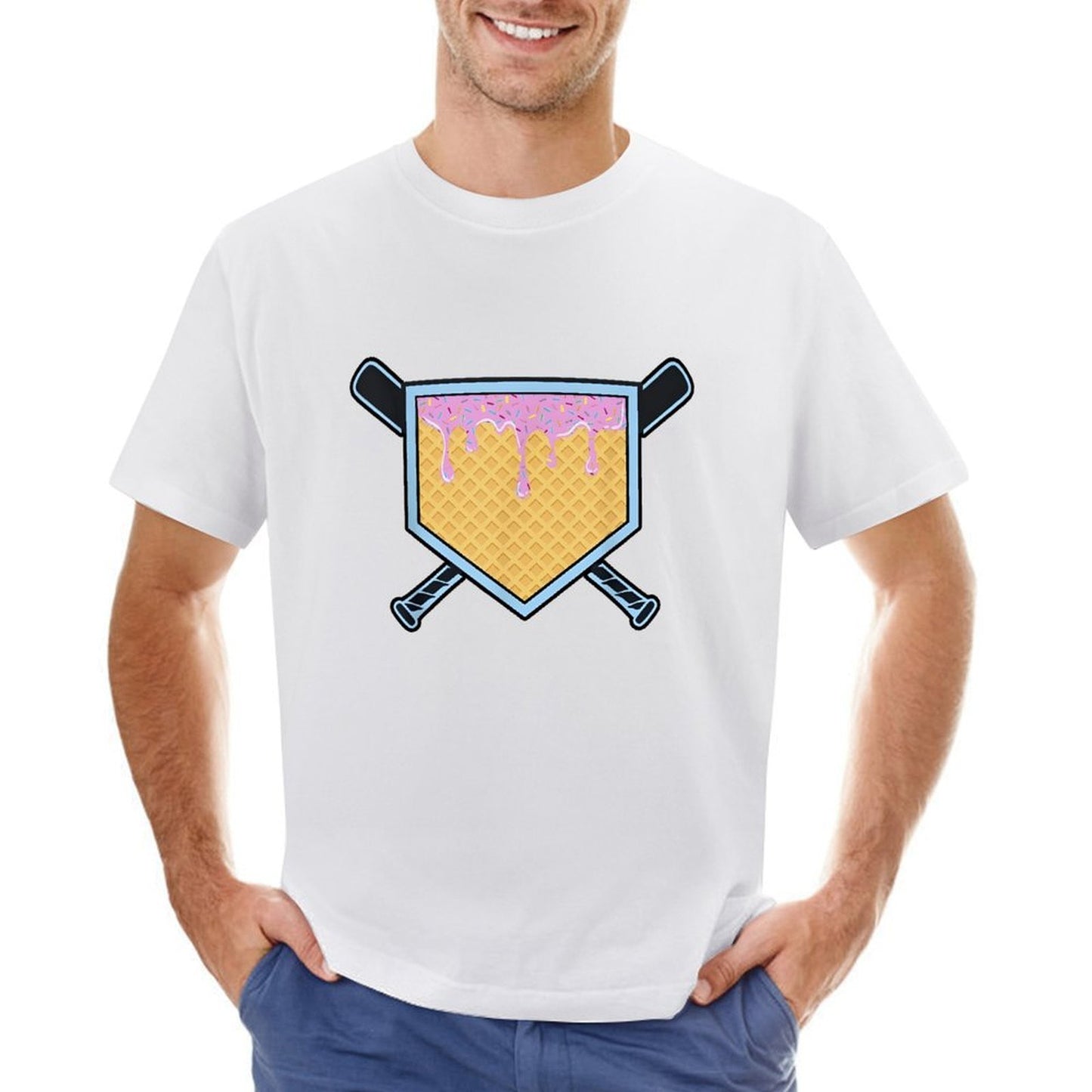 Inkmay Casual Cotton T-shirt Ice Cream Dripping On Waffle Unisex T-shirtOversized Premium T-Shirt