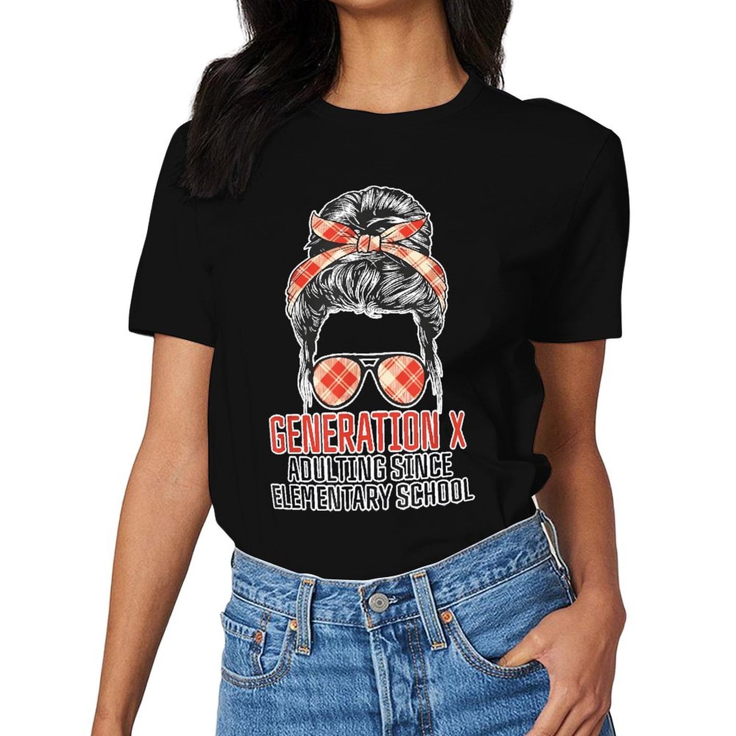 Inkmay Casual Cotton T-shirt Generation X Adulting Since Elementary School Unisex T-shirtColorfast CleanCut T-Shirt