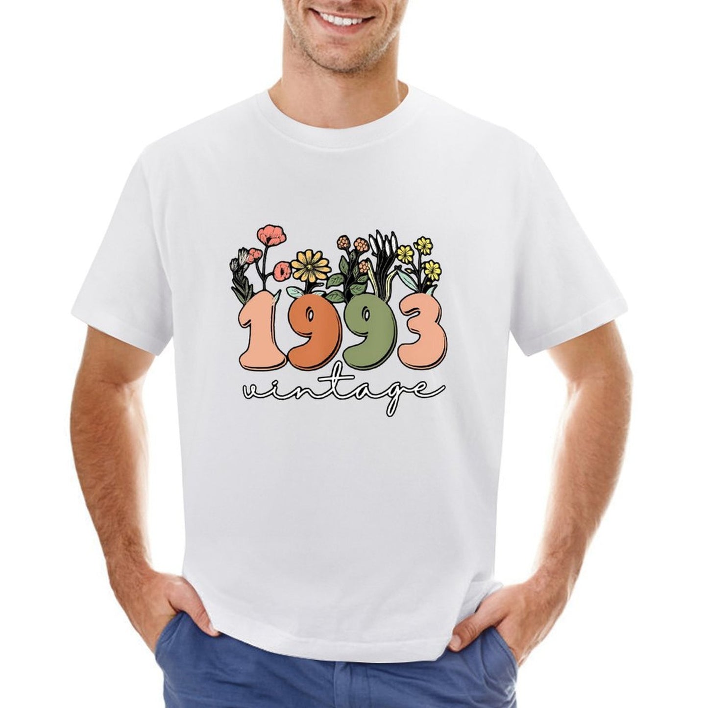 Inkmay Casual Cotton T-shirt Vintage Floral Numbers On Black Background Unisex T-shirtTrueFit Recycled T-Shirt