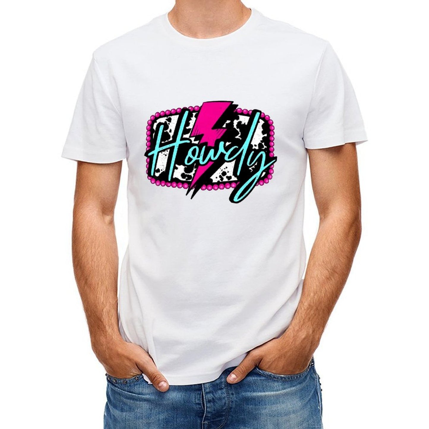 Inkmay Casual Cotton T-shirt Howdy With Pink And Teal Splashes Unisex T-shirtClassic Bold T-Shirt