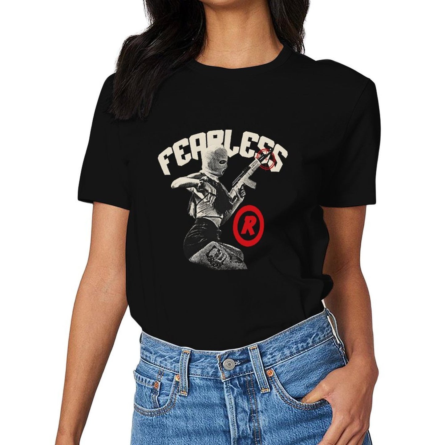 Inkmay Casual Cotton T-shirt Fearless Soldier With Gun And Shield Unisex T-shirtStreetStyle Fade-Proof T-Shirt
