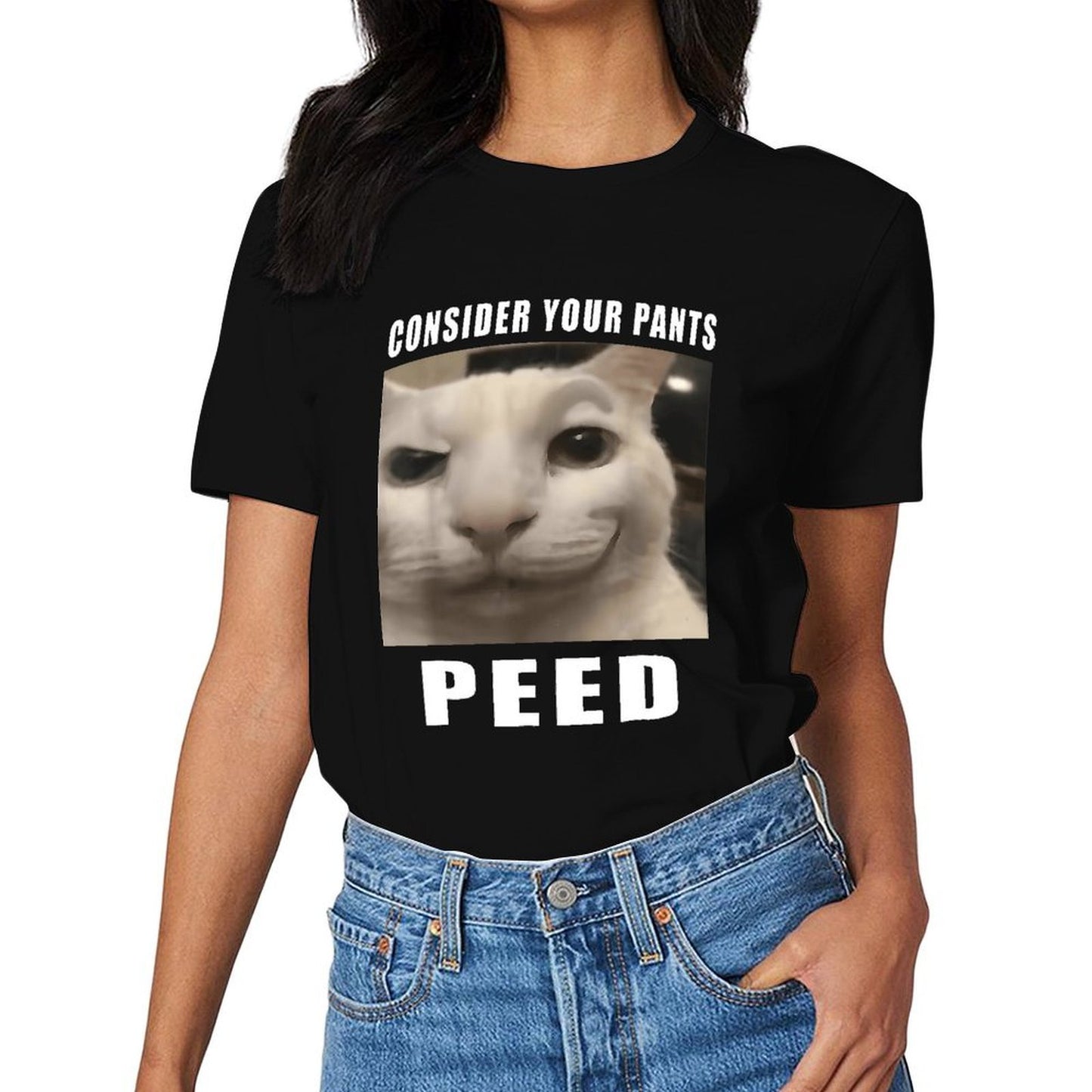 Inkmay Casual Cotton T-shirt White Cat With Dark Eyes Unisex T-shirtBatch-Printed EverydayTee T-Shirt