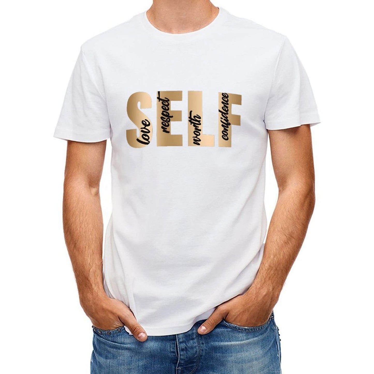 Inkmay Casual Cotton T-shirt Self Love Respect Worth Confidence Art Unisex T-shirtLifestyle Moisture-Wicking T-Shirt