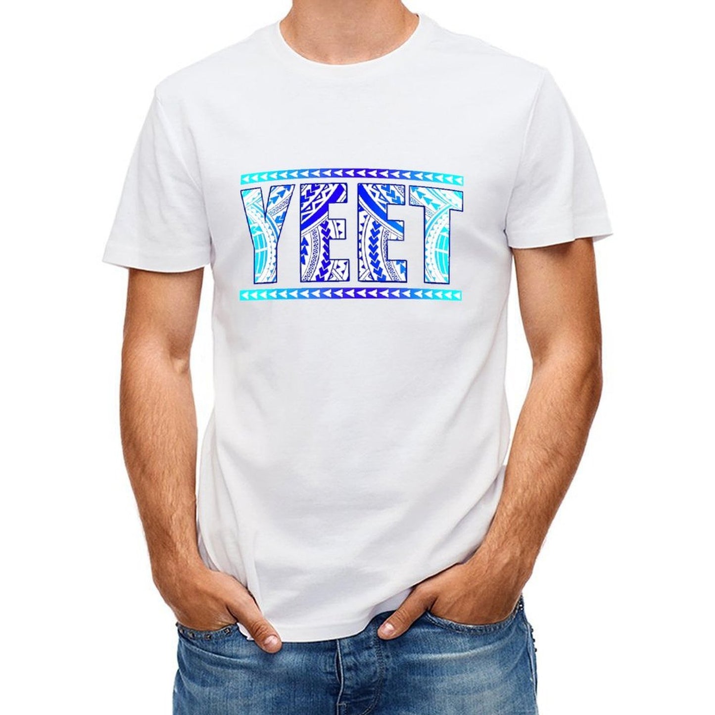 Inkmay Casual Cotton T-shirt Bold Blue Tribal Art Print Design Unisex T-shirtHigh-Quality RelaxFit T-Shirt