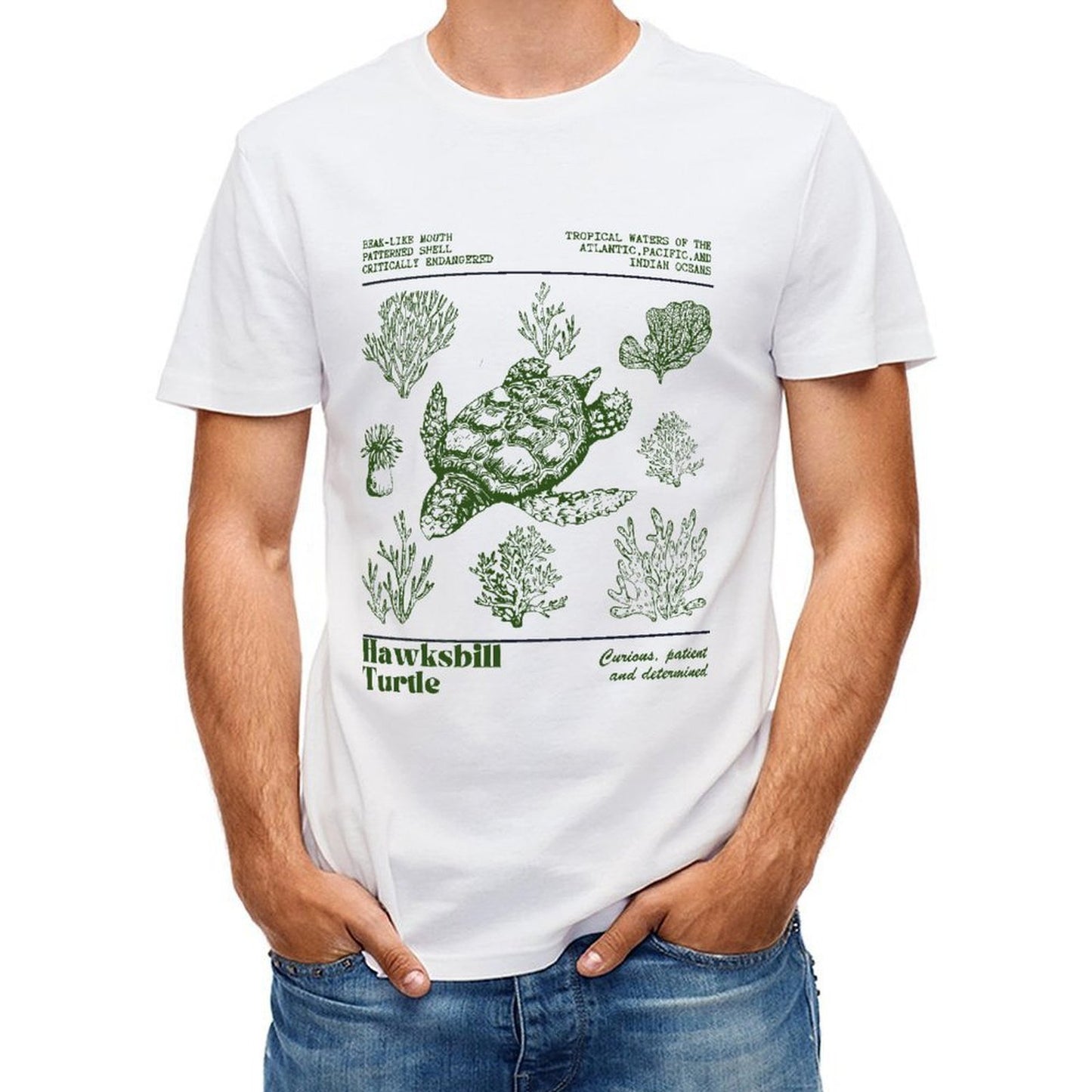 Inkmay Casual Cotton T-shirt Green Background With Abstract Shapes Unisex T-shirtMidweight Sharp T-Shirt