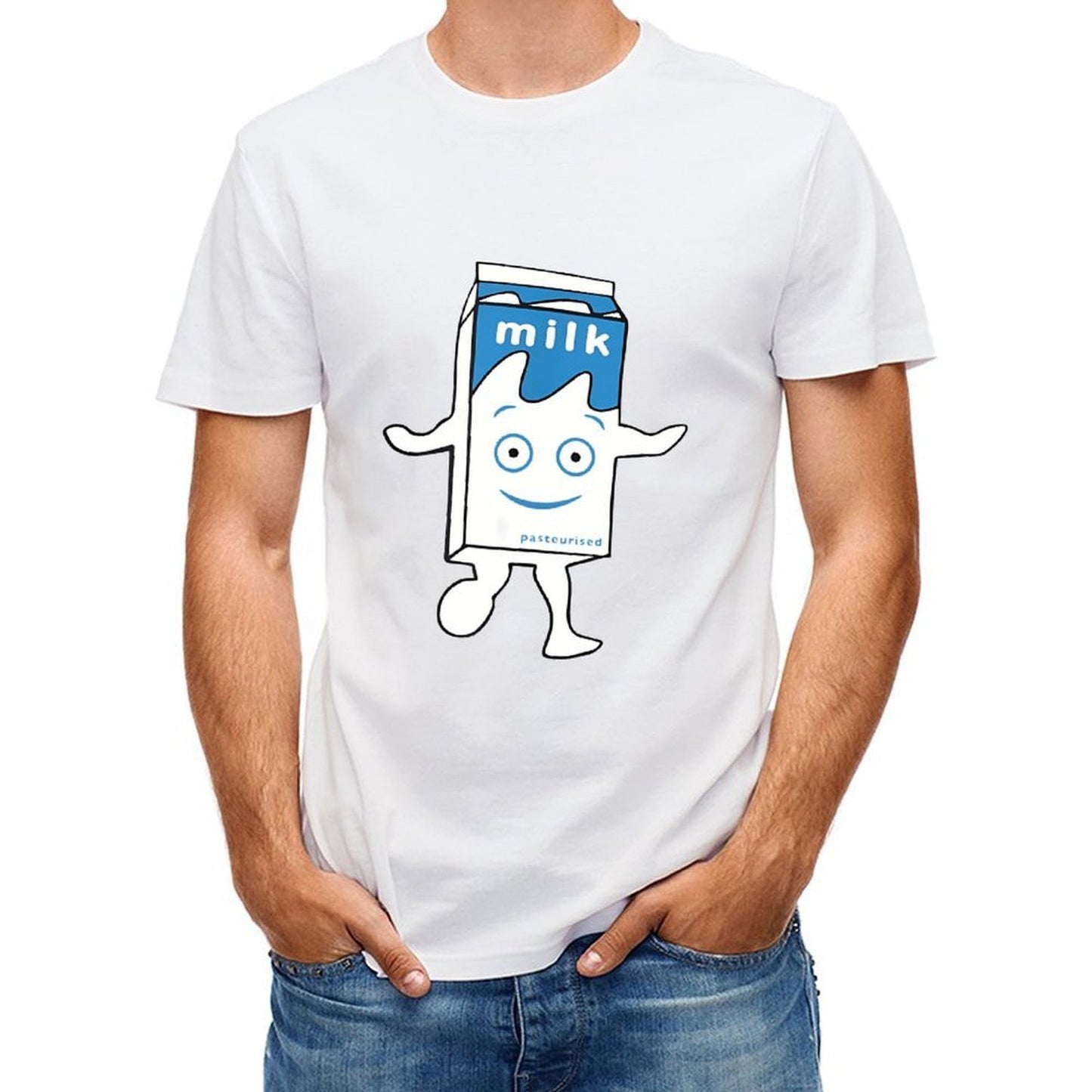 Inkmay Casual Cotton T-shirt Milk Box With Happy Face Design Unisex T-shirtStrong Fade-Proof T-Shirt